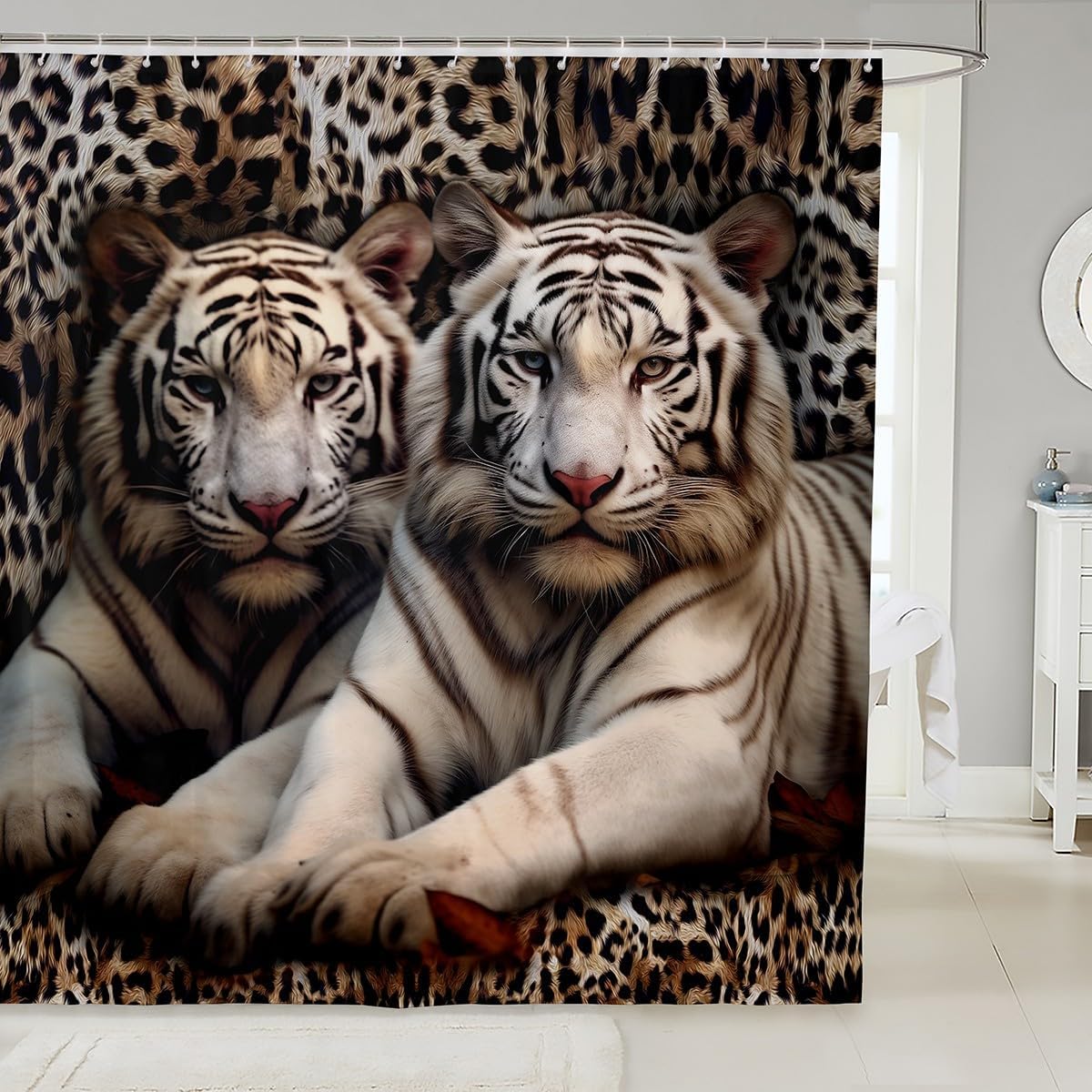 Erosebridal 3D Tiger Print Shower Curtain Set 72x72 1