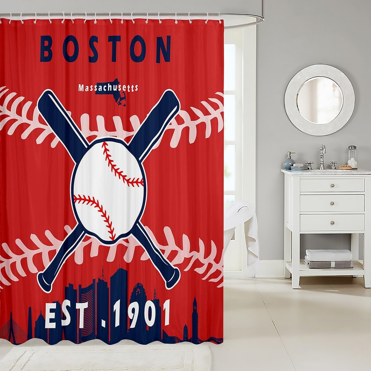 Erosebridal Baseball Shower Curtain 72x72 inch