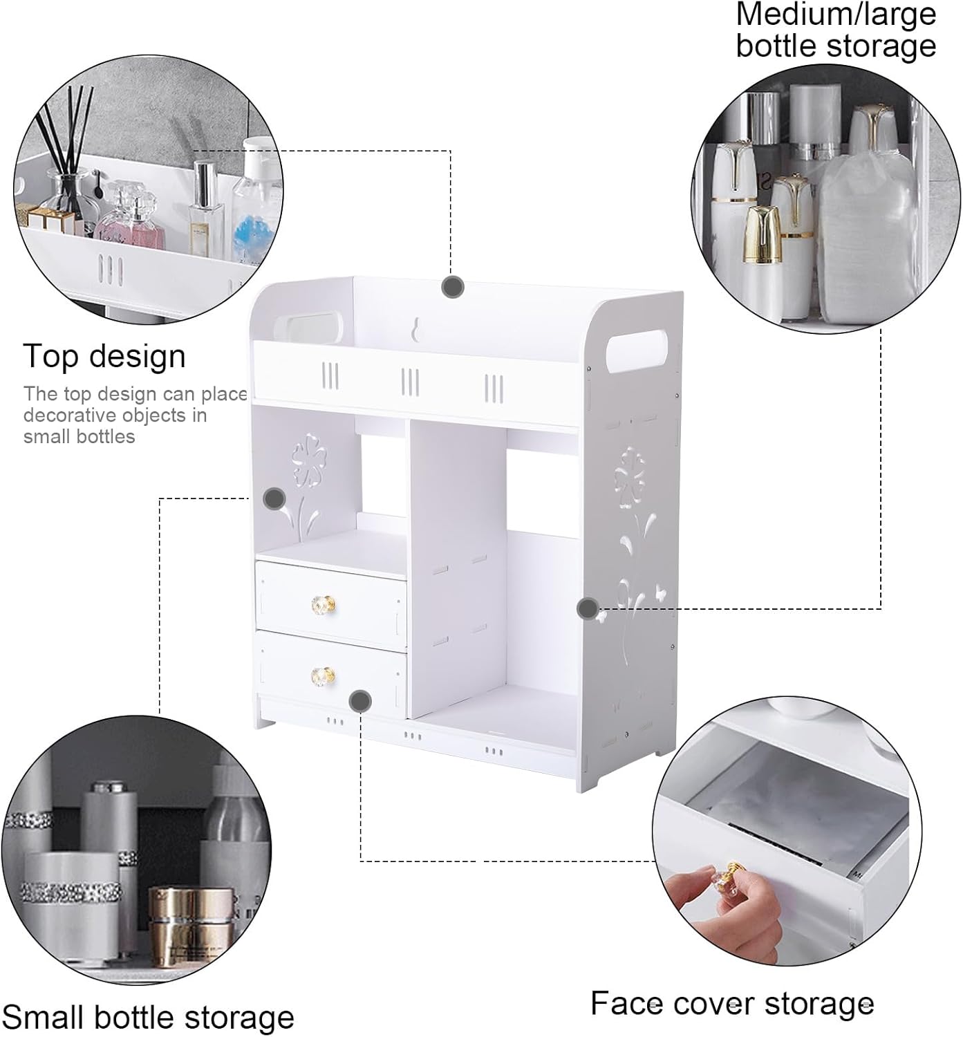 CDAR White Bathroom Cabinet Wall Mounted with 2 Drawers Shelves