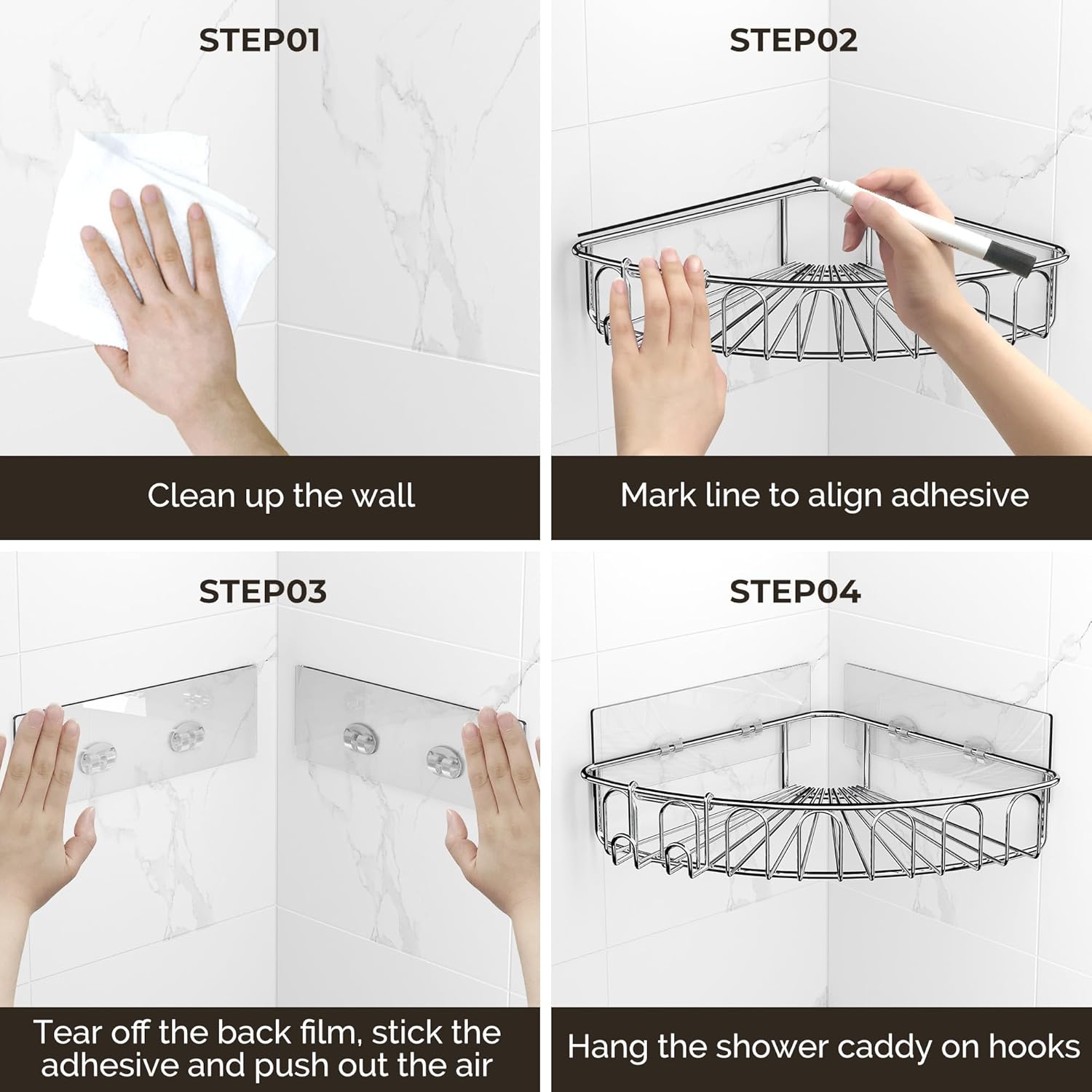 Orimade 2 Pack Corner Shower Caddy with Hooks