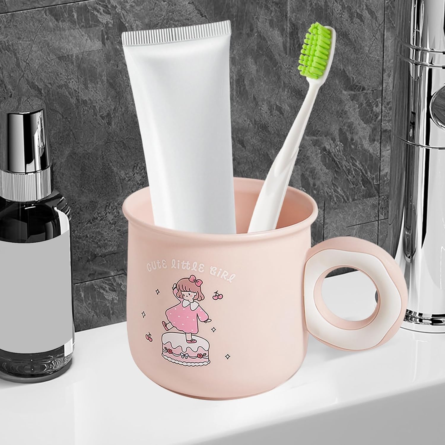Cute Toothbrush Holder with Kawaii Dessert Design Pink