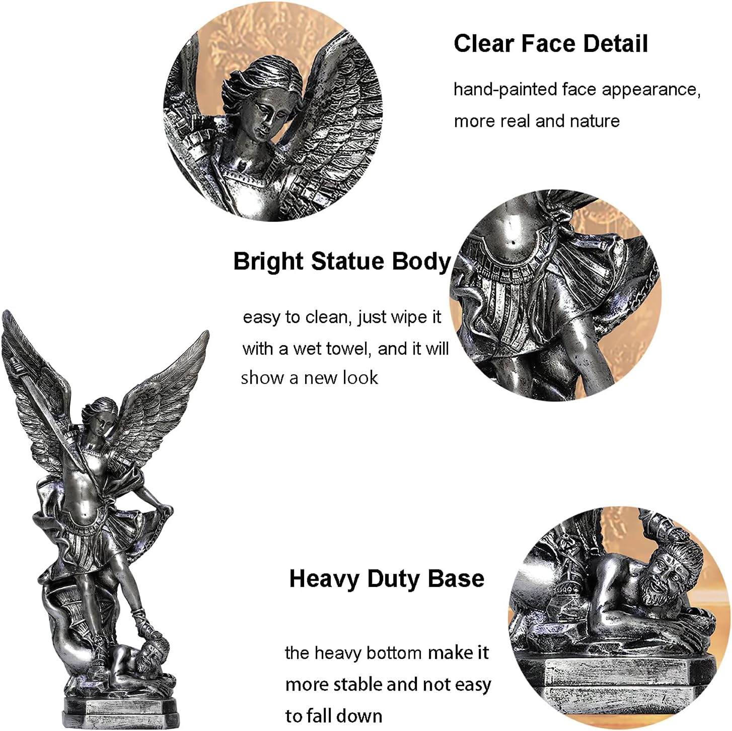 125in St Michael Statue Religious Sculpture Silver Bronze Resin