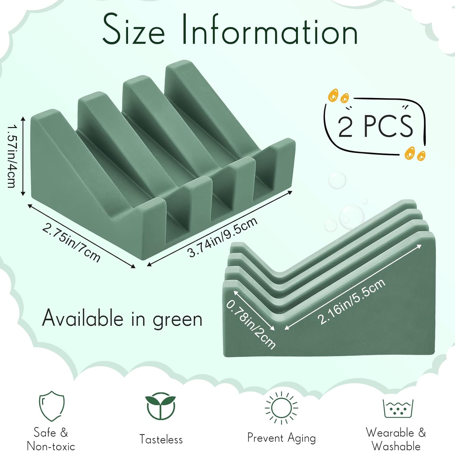 Cunhill 2 Piece Silicone Soap Dish with Drain Light Green