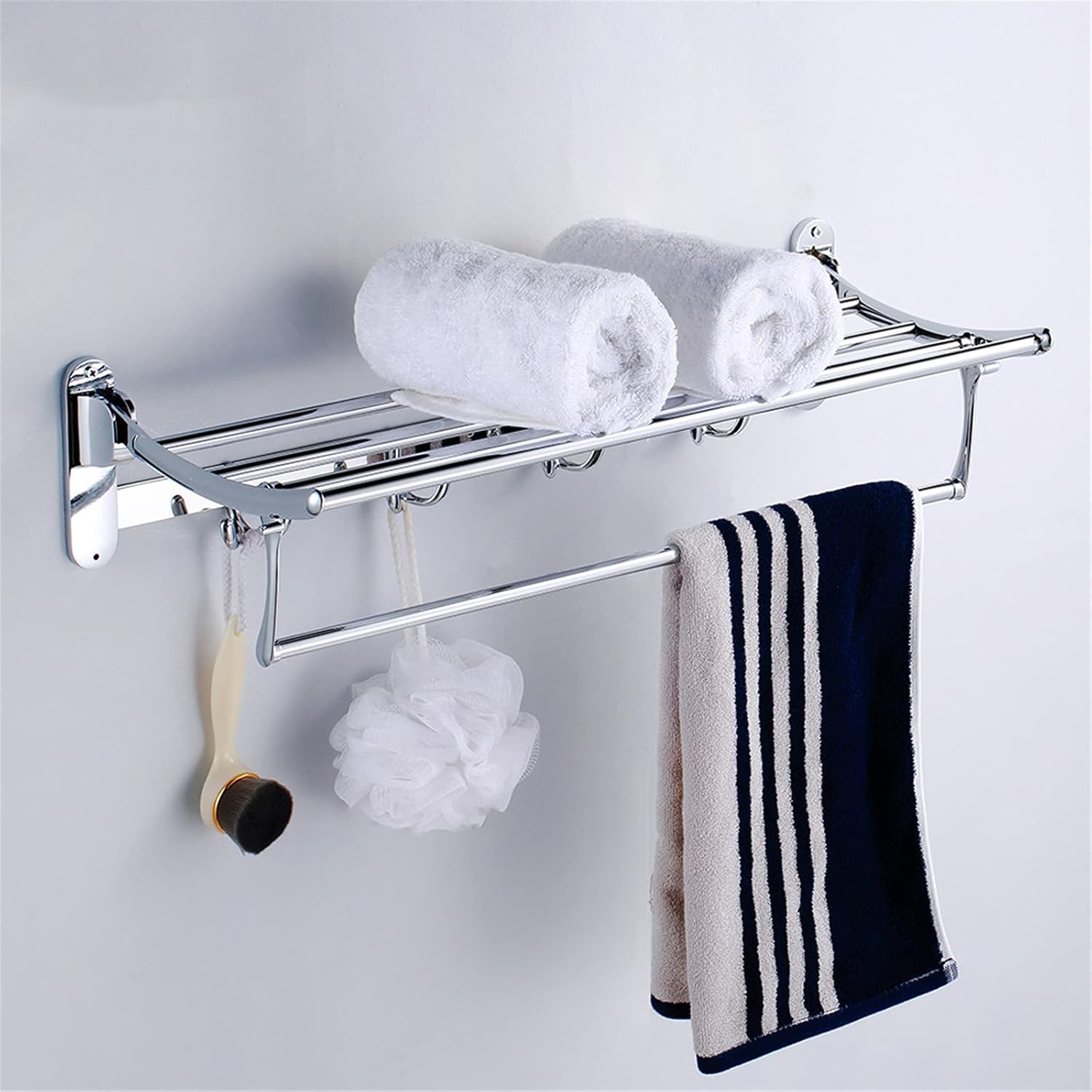Bathroom Towel Rack 19 Inches Foldable Wall Mounted Double Holder
