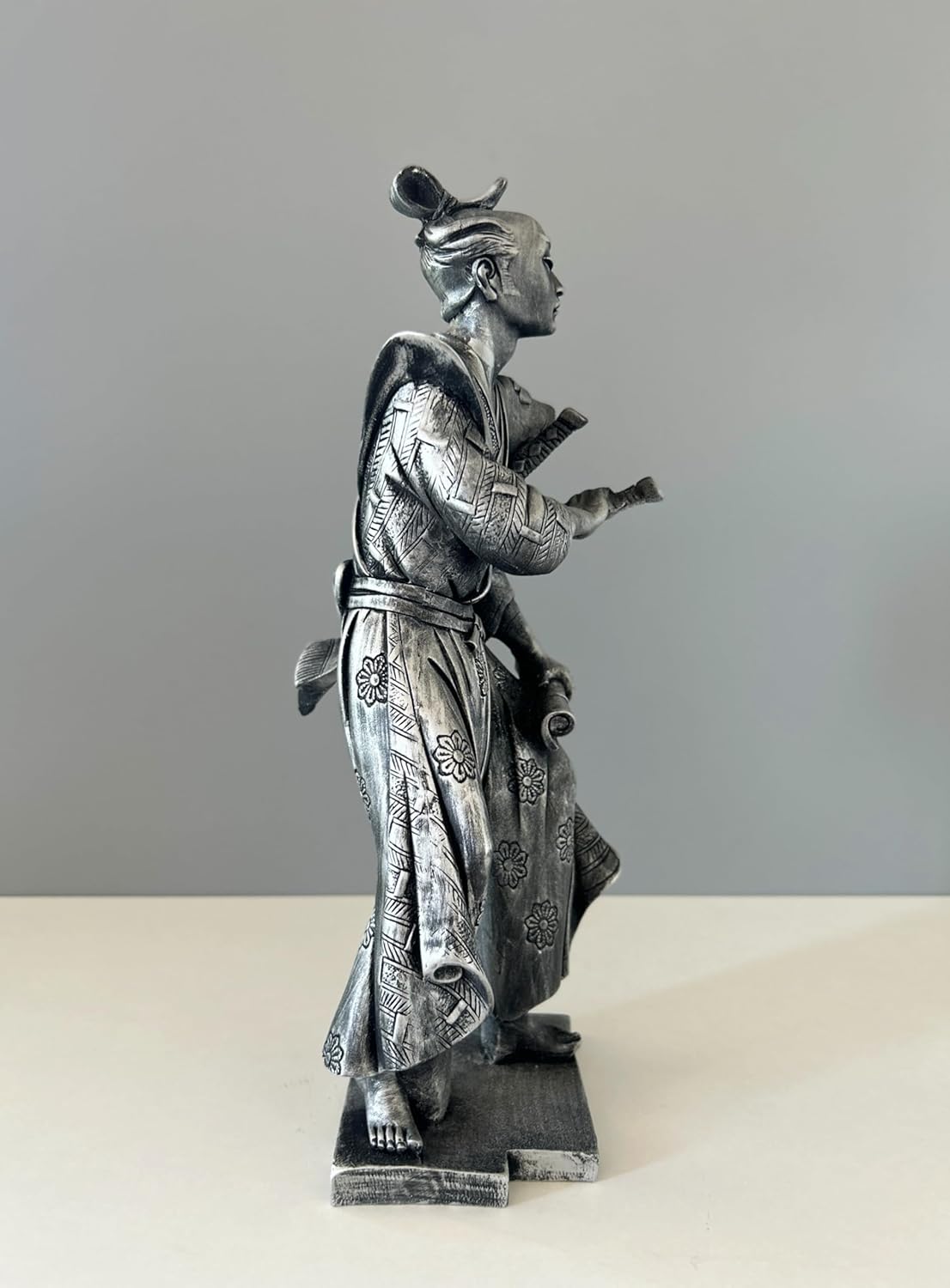 Japanese Samurai Statue - 33cm Silver Bust Sculpture