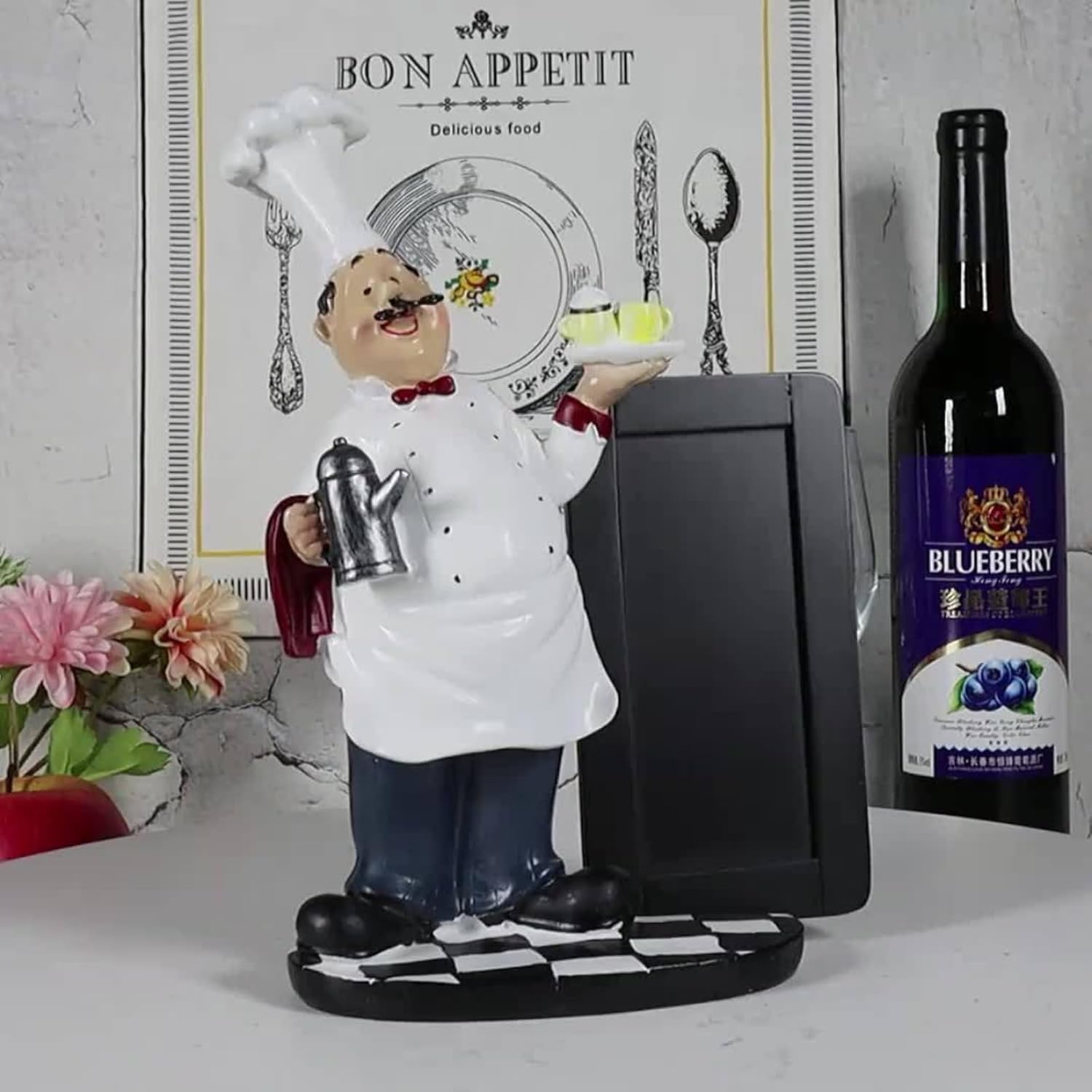 Resin Chef Figurine with Chalkboard Message Board