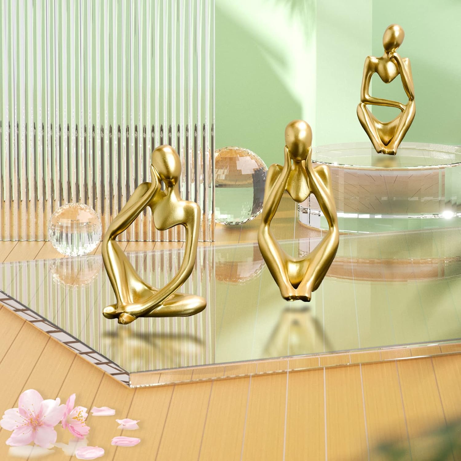 Gold Thinker Resin Statue 3Pcs Modern Art Decor