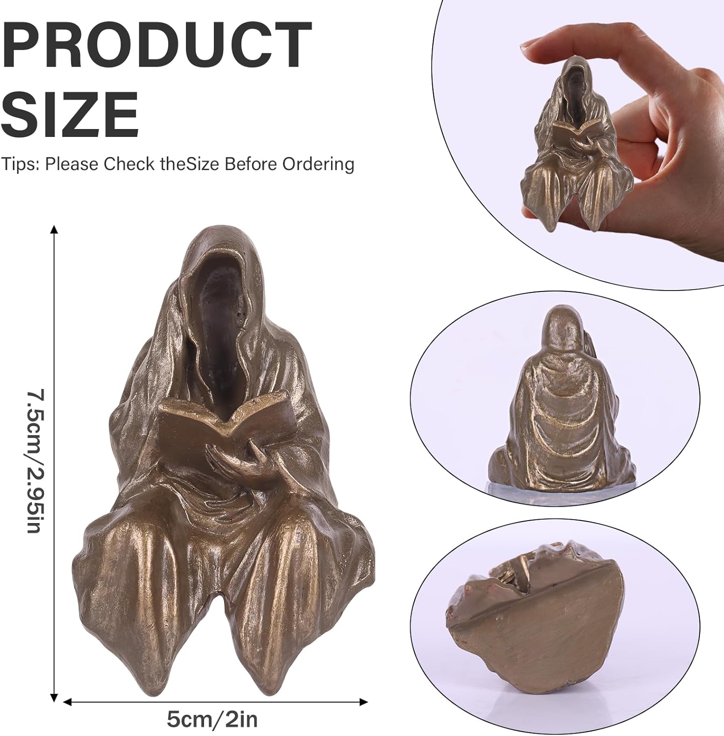 GrivSheen Reading Statue Set of 3 Gothic Fantasy Bookshelf Figurines