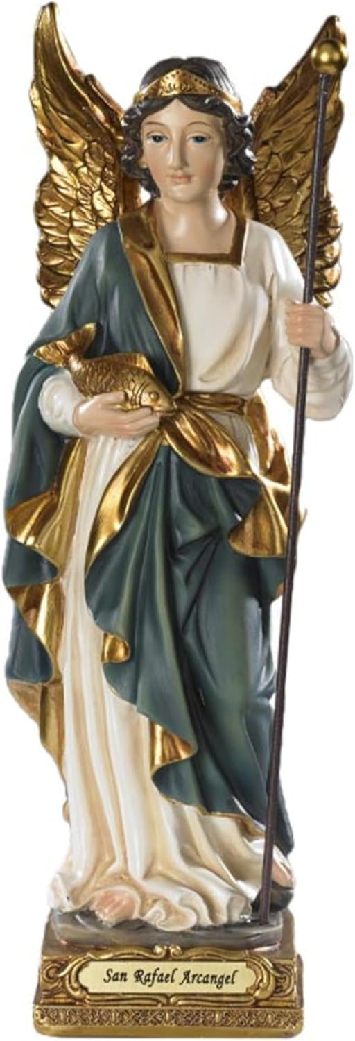 Christian Brands St Rafael Religious Statue with Gold Accents 8-Inch