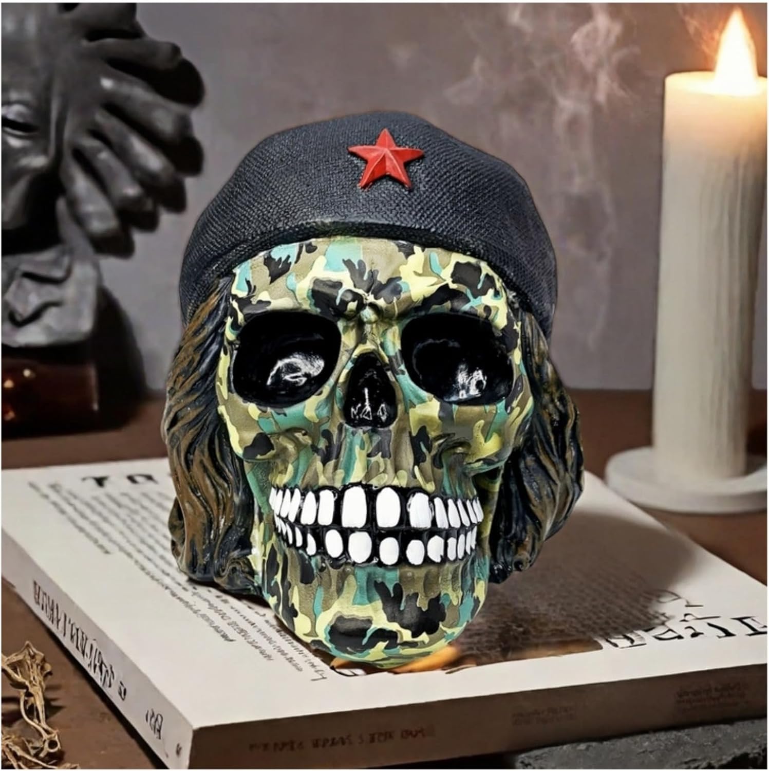 Decorative Military Skull Figurine 65 Inch Camo Flame Design