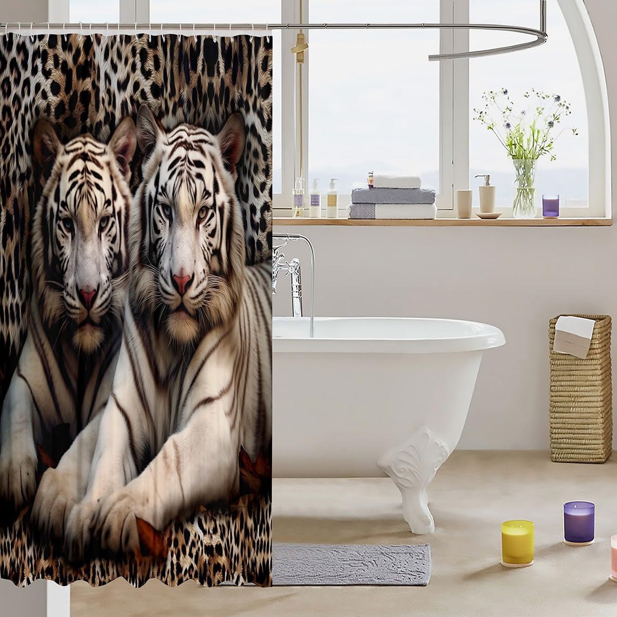 Erosebridal 3D Tiger Print Shower Curtain Set 72x72 1