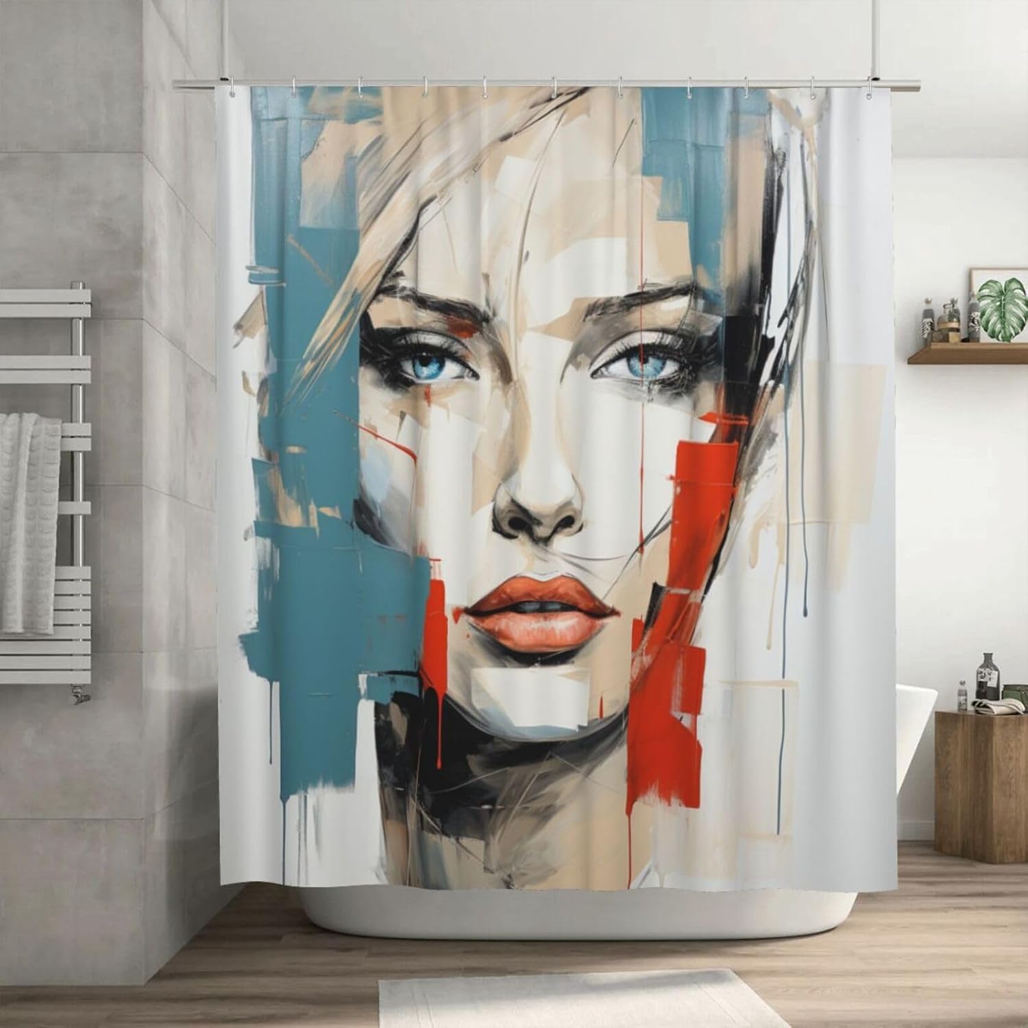 DAOWANGZUO Boho Red Yellow Blue Oil Painting Shower Curtain Set