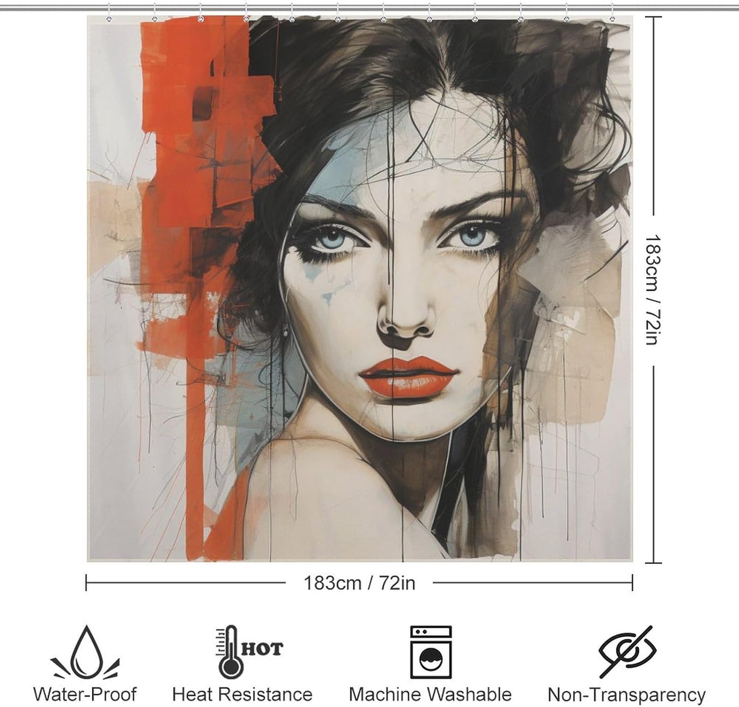 DAOWANGZUO Black Hair Girl Shower Curtain Set
