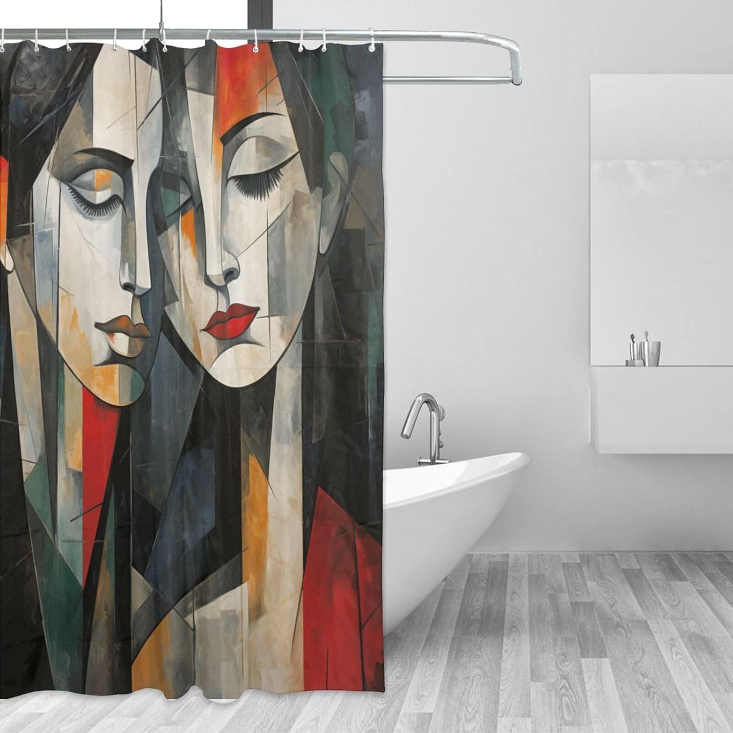 Kissing Girl Shower Curtain Set with 12 Hooks 72x72in