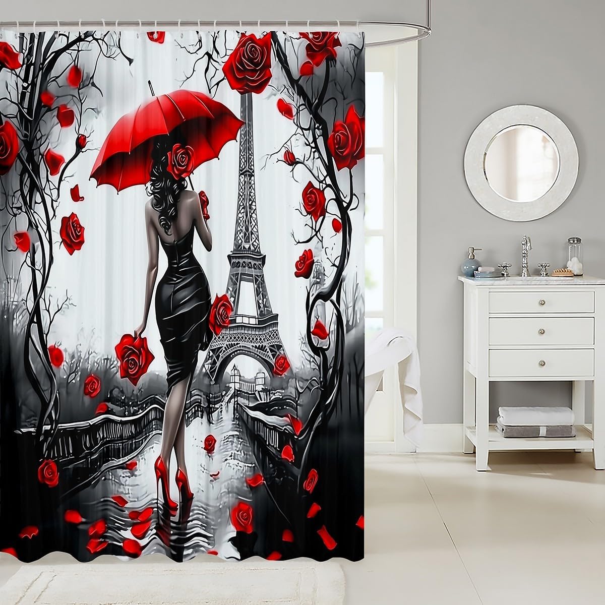 Erosebridal Black Girls Rose Floral Shower Curtain Set 72x72