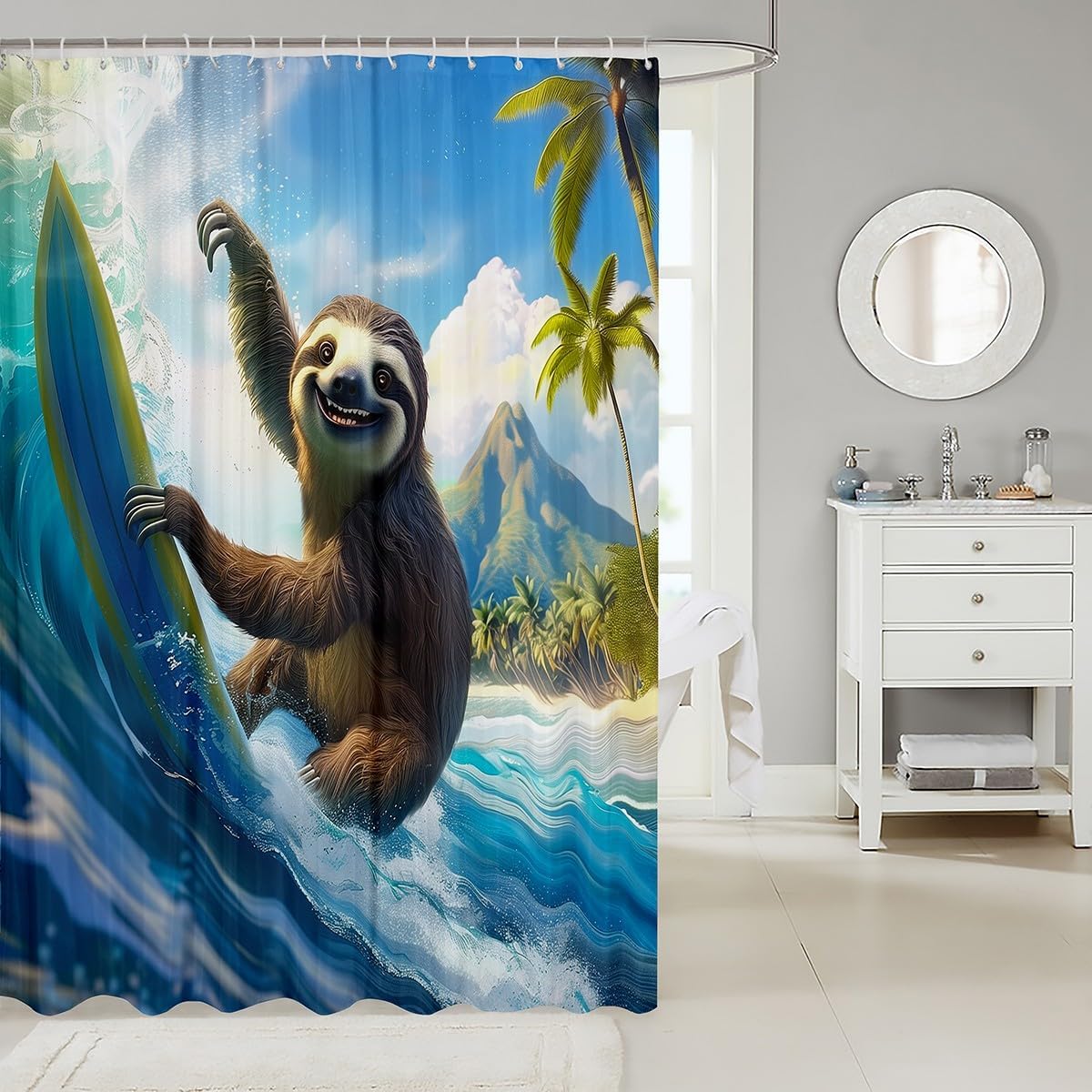 Erosebridal Surfing Sloth Shower Curtain Set 72x72