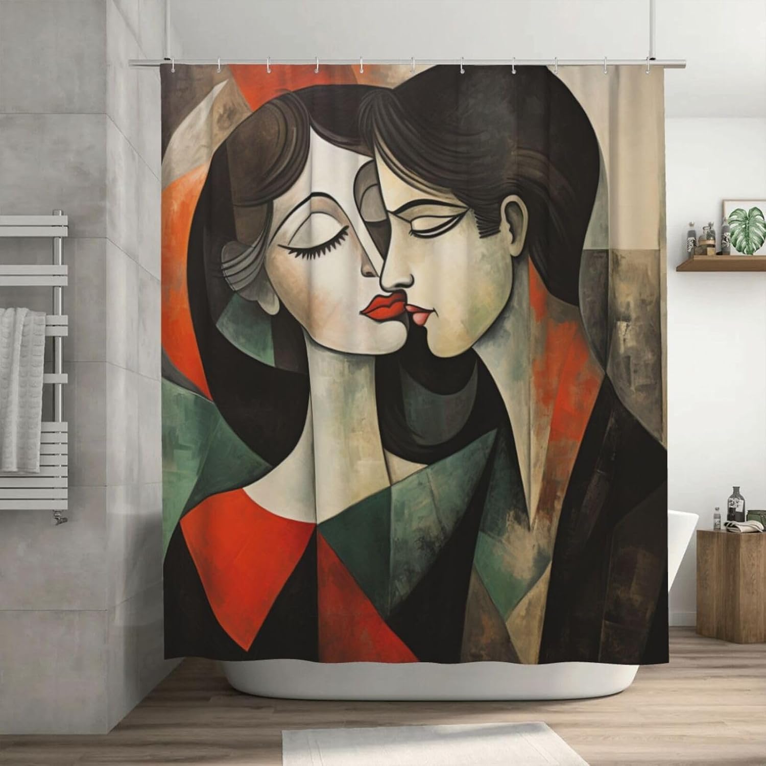 Kissing Girl Boho Shower Curtain Set with 12 Hooks 72x72in