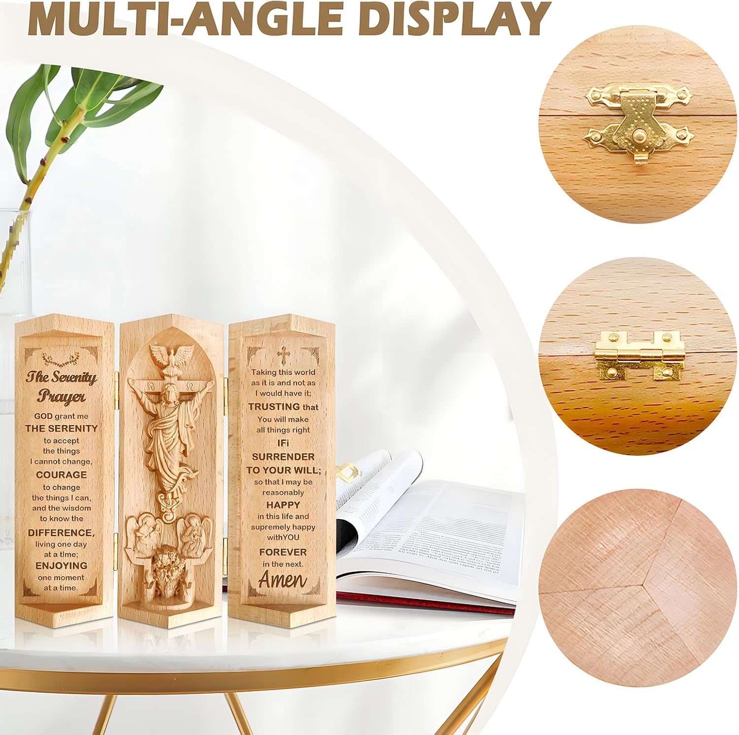 Gnrlfor Openable Wooden Jesus Statue with Serenity Prayer