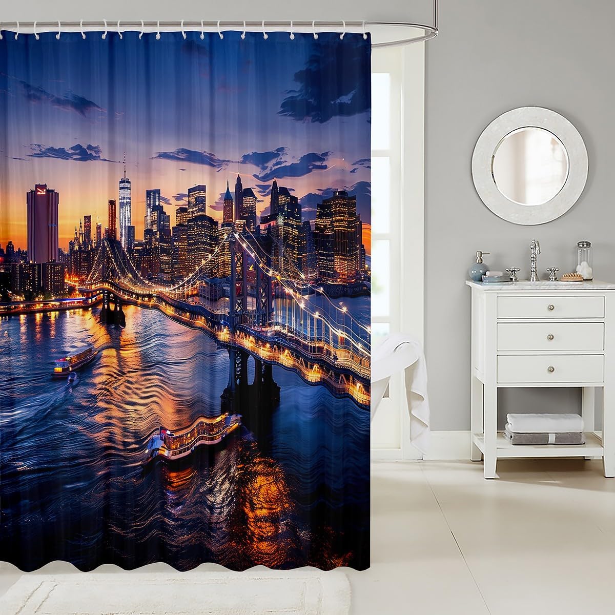 Erosebridal NYC Skyline Shower Curtain Set 72x72