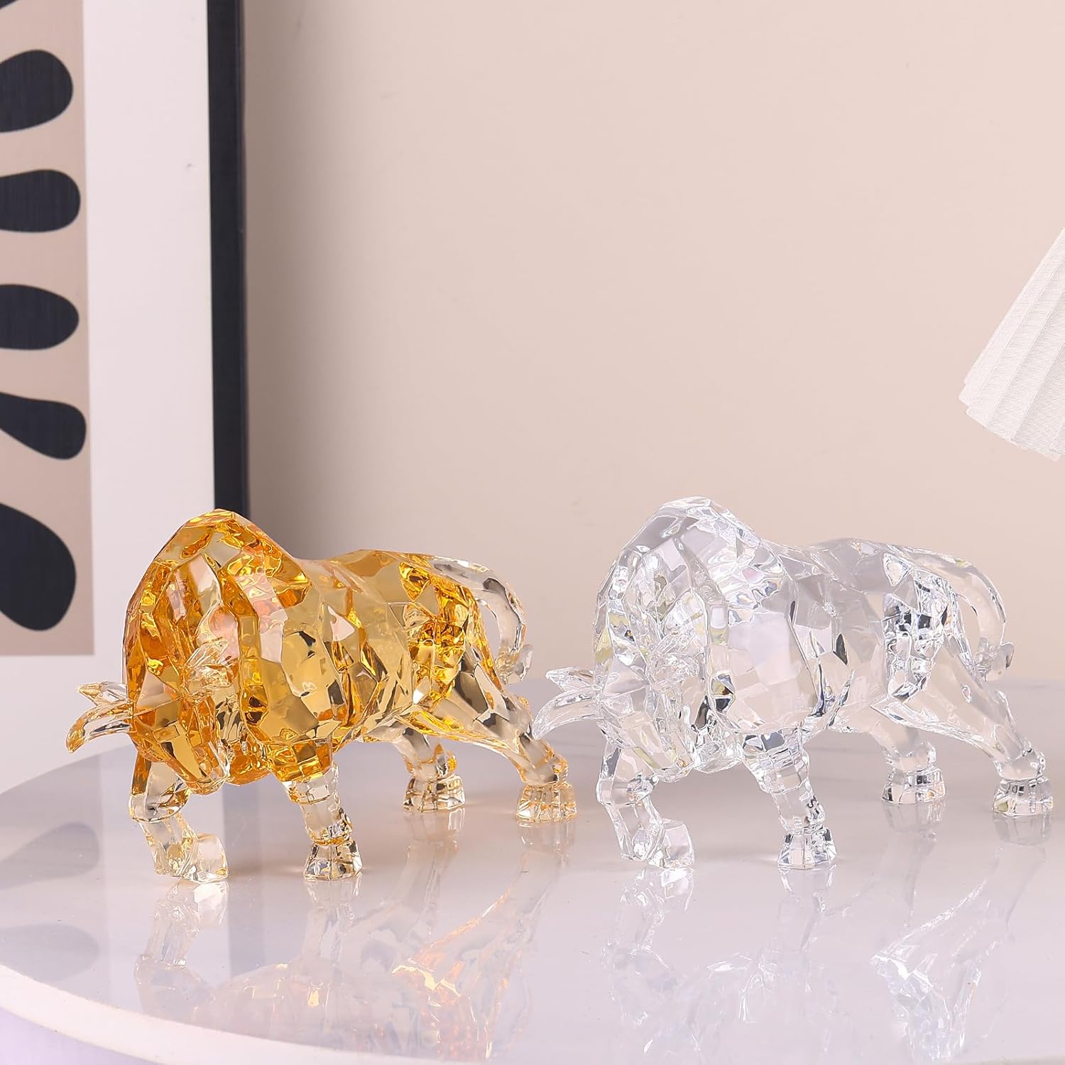 Acrylic Wall Street Bull Statue Office Desk Decor