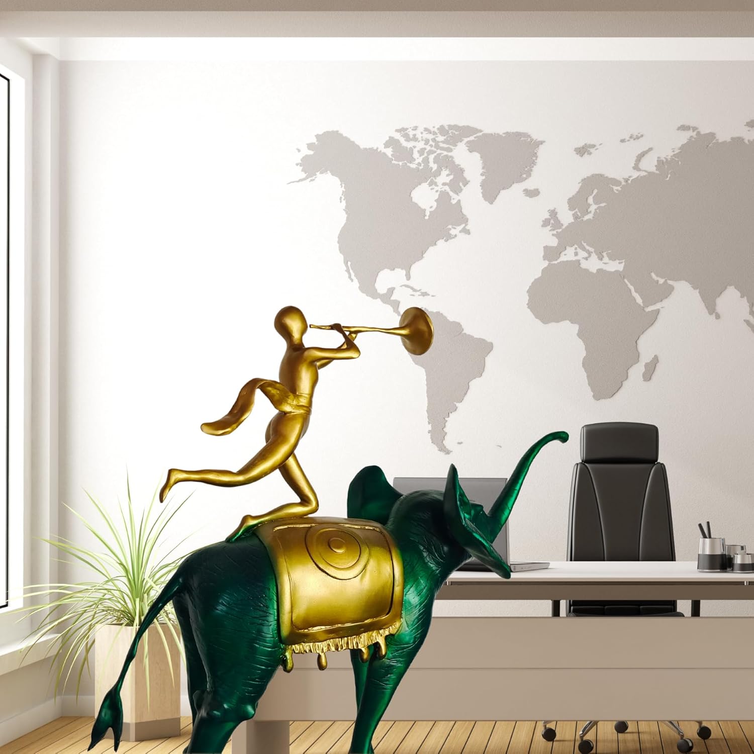 Green Bronze Elephant Sculpture - 256 Tall Art Decor