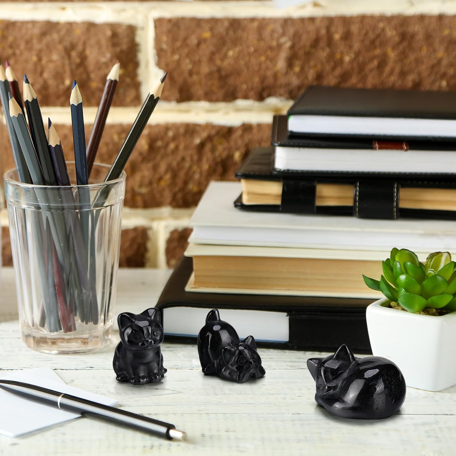 Wesiti 3 Pcs Black Obsidian Cat Figurines Decor
