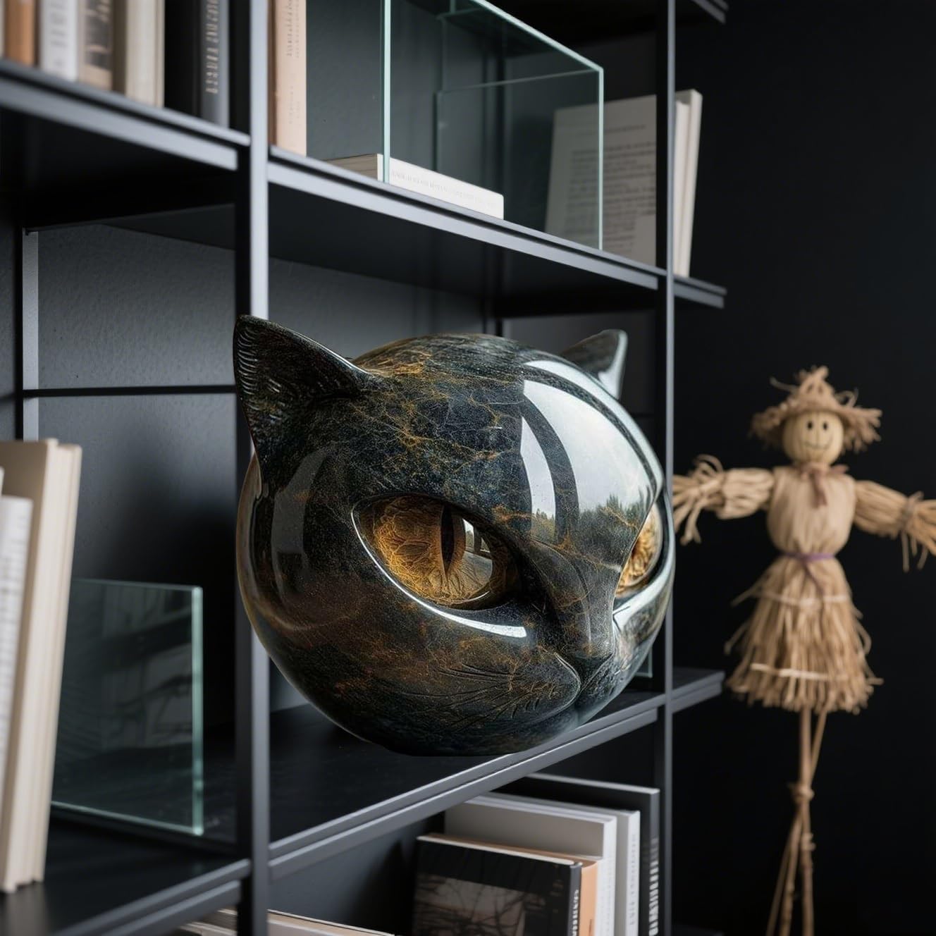 Luxury Black Cat Gemstone Sculpture Elegant Decor Gift