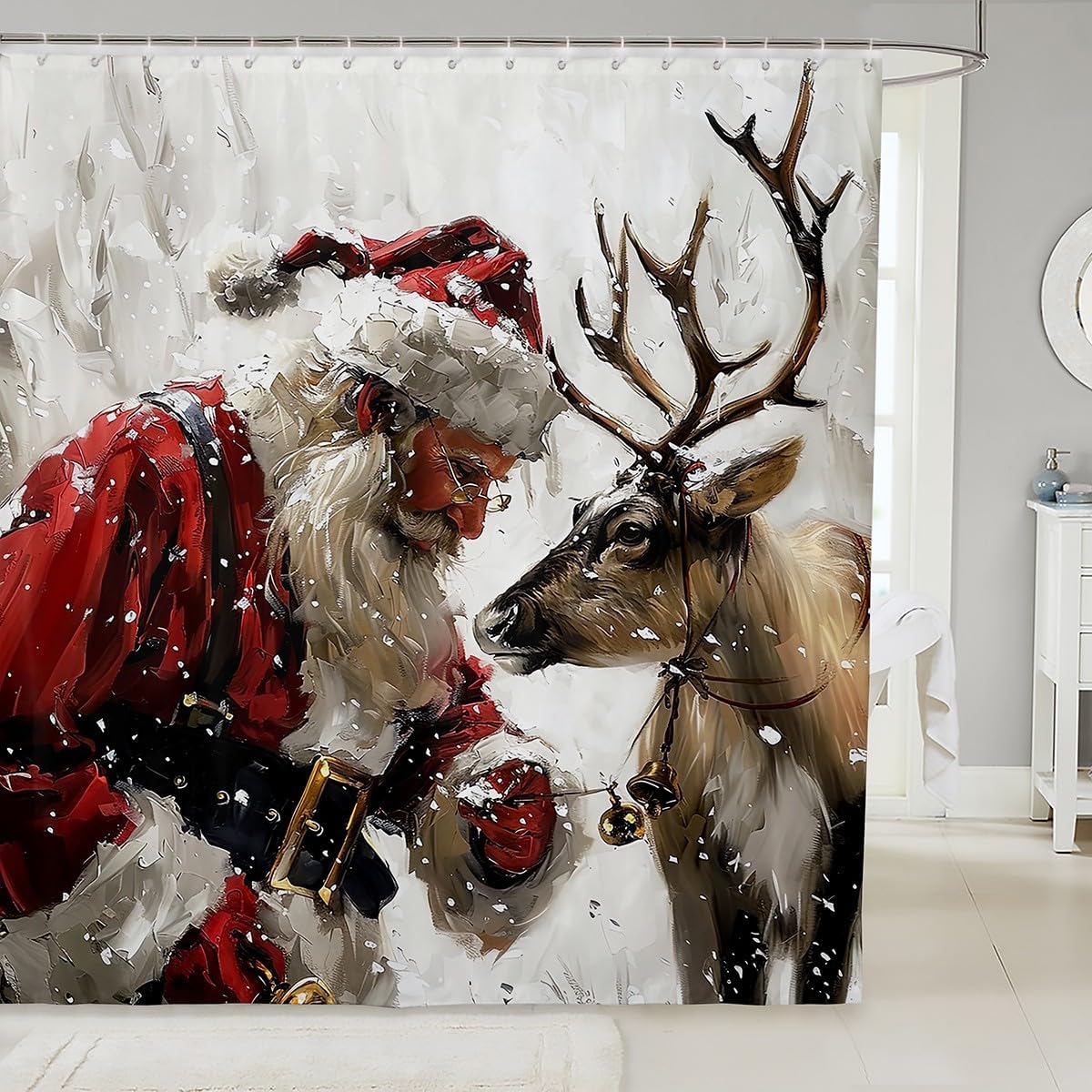 Erosebridal Christmas Elk Waterproof Shower Curtain