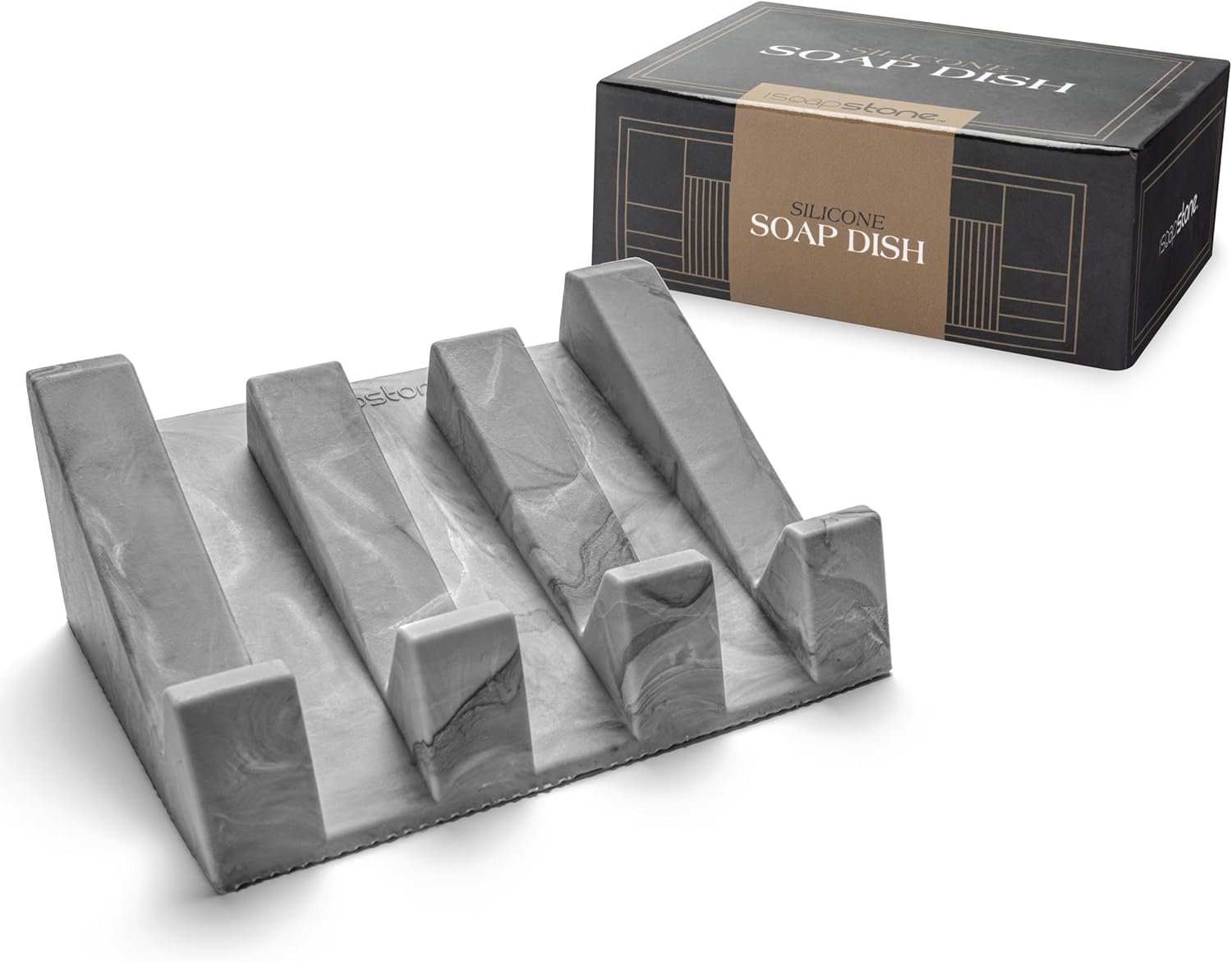 iSoapStone Silicone Soap Dish with Dark Marble Design