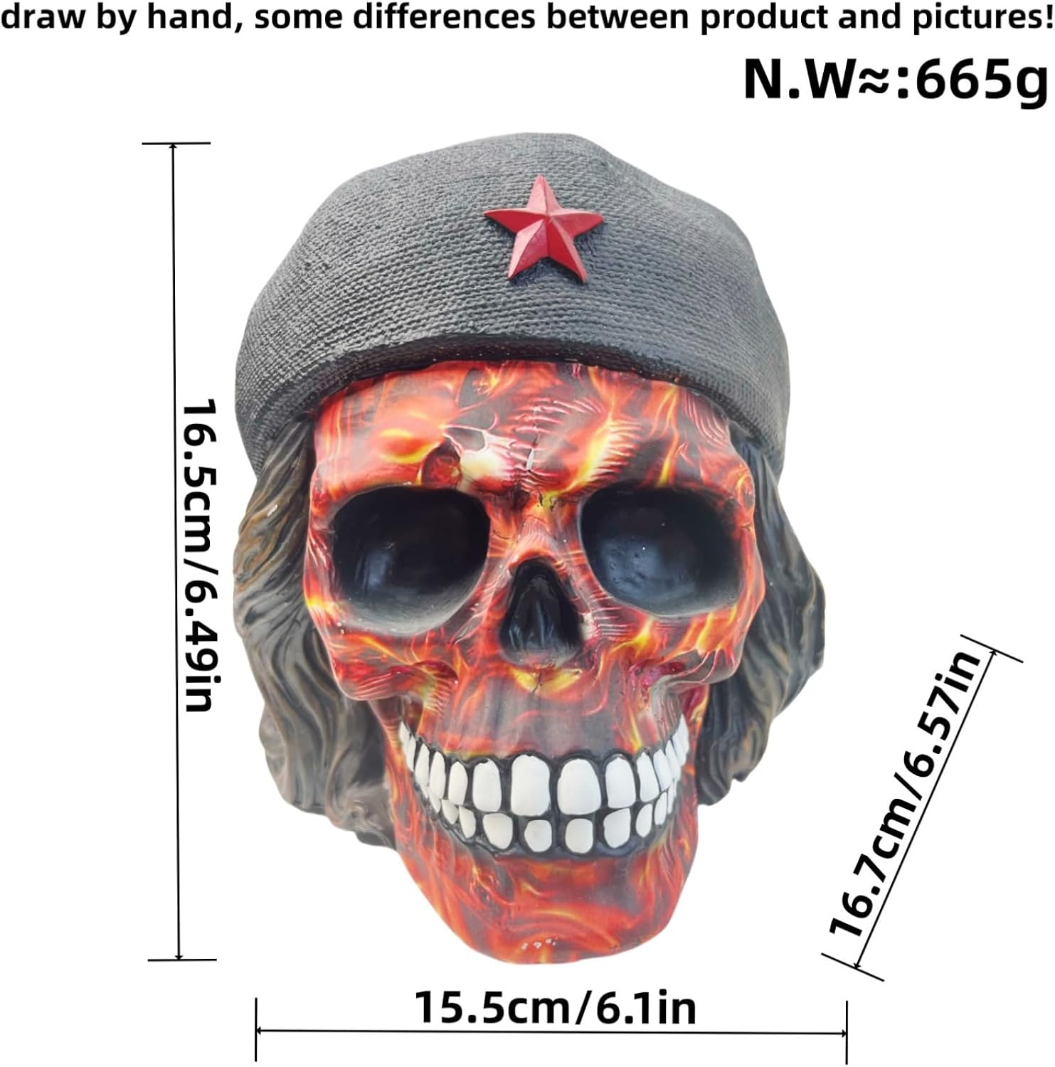 Decorative Military Skull Figurine 65 Inch Camo and Flame Design