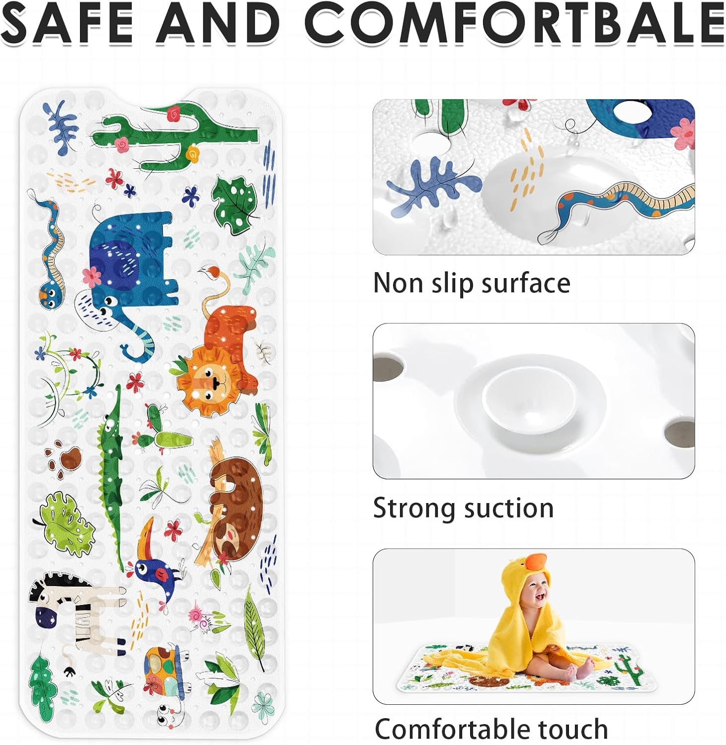 Culudea Cute Animal Bathtub Mat for Kids and Baby