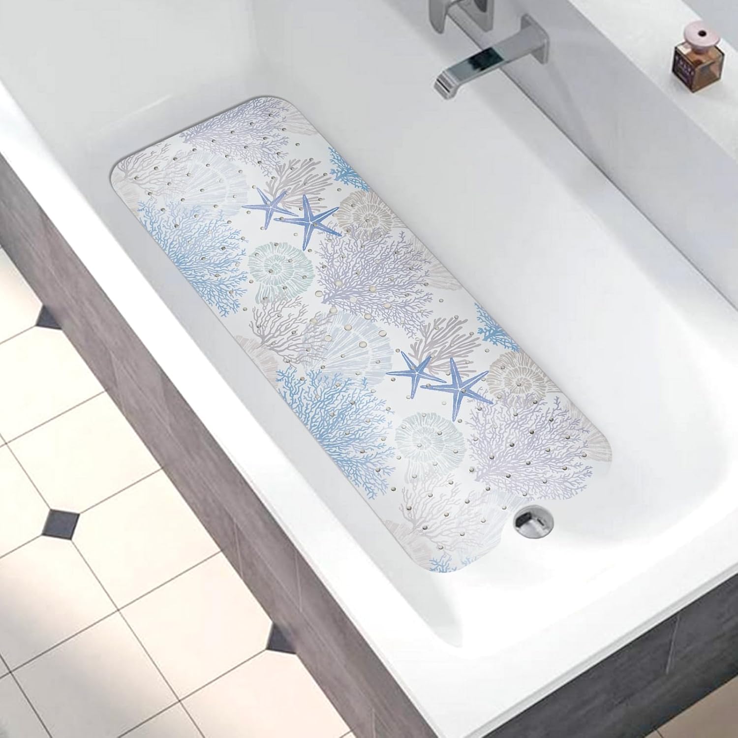 Non Slip Bathtub Mat with Suction Cups and Drain Holes 1