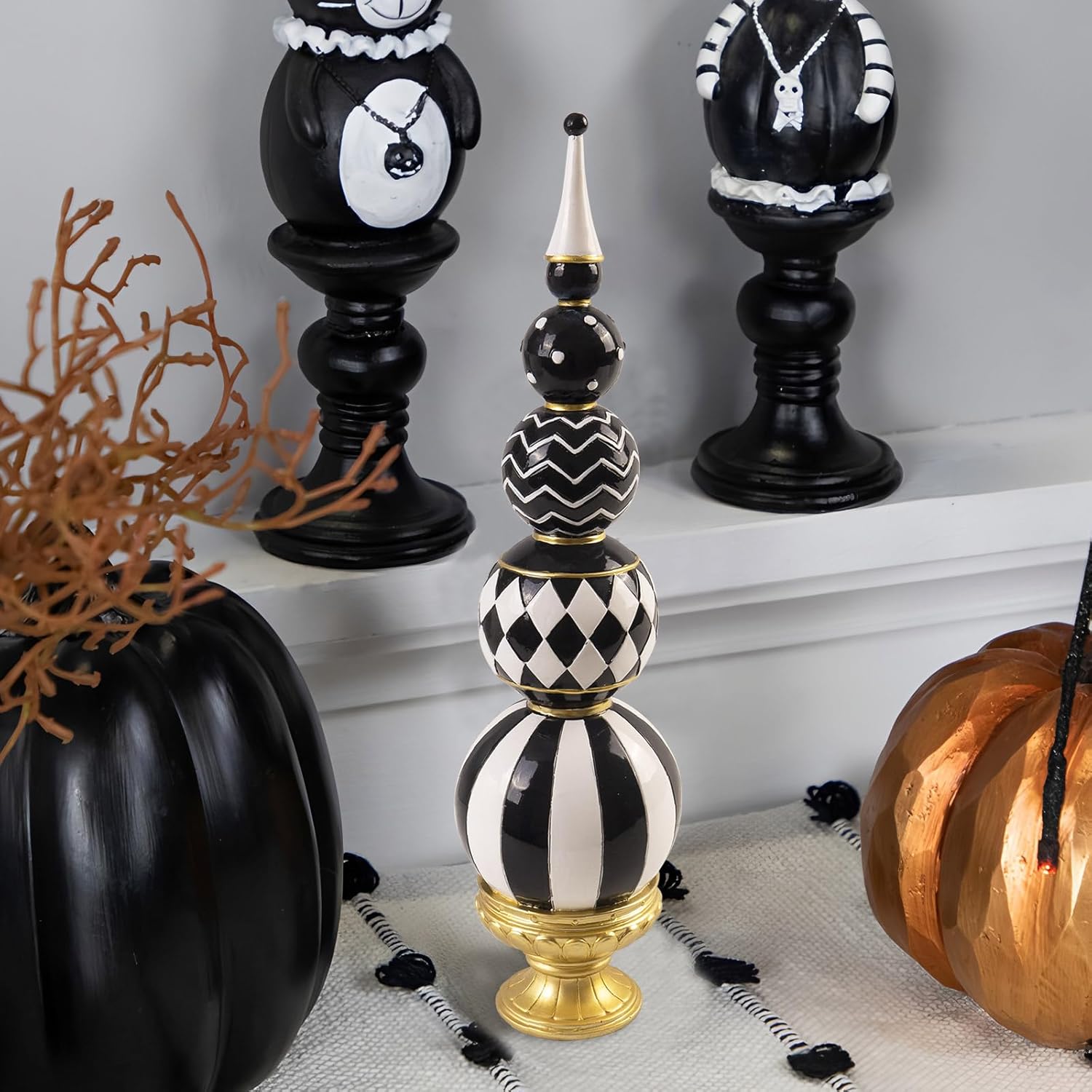 Bechivie Black and White Checkered Resin Sphere Decor Sculpture
