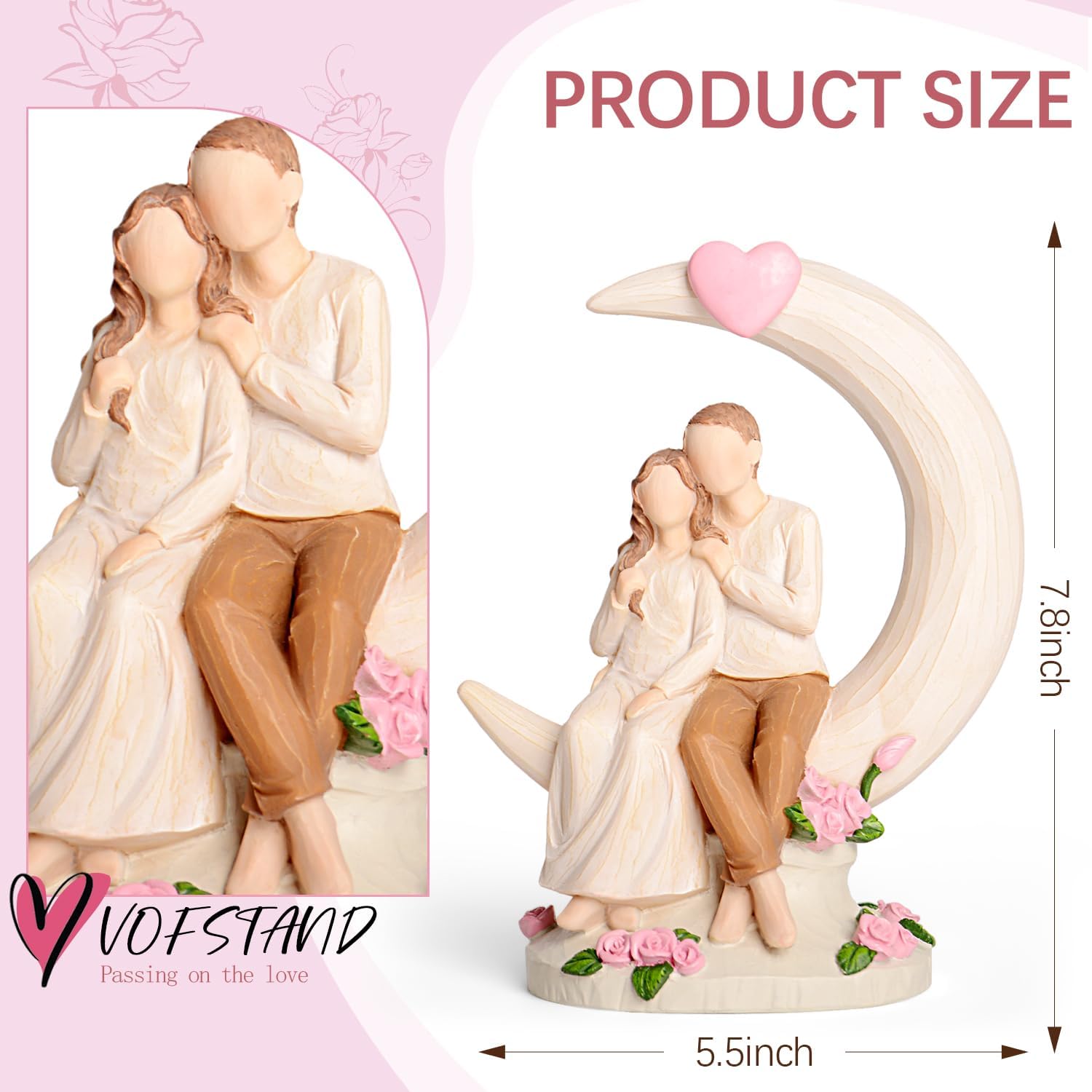 Vofstand Romantic Couples Figurine - Eternal Love Moon Roses Resin Statue
