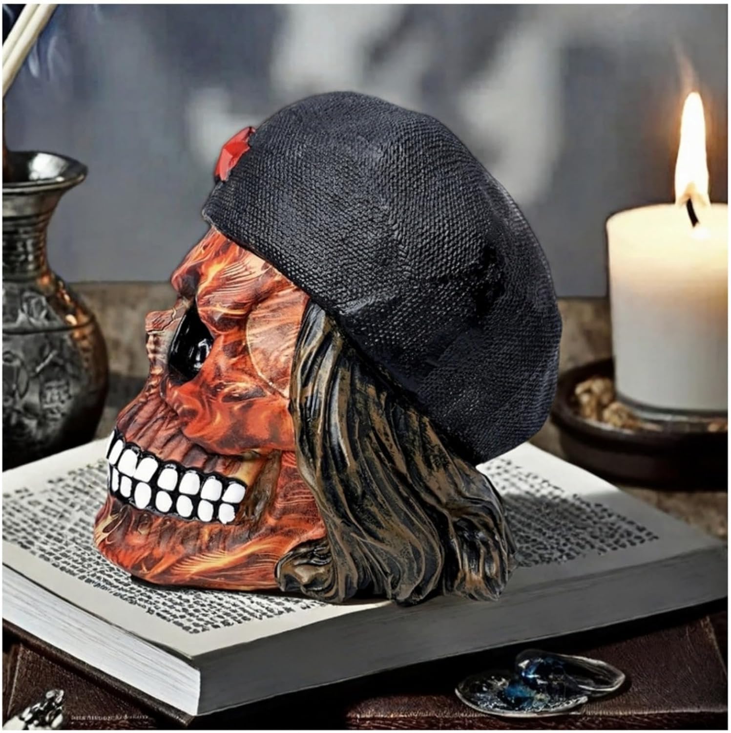 Decorative Military Skull Figurine 65 Inch Camo and Flame Design