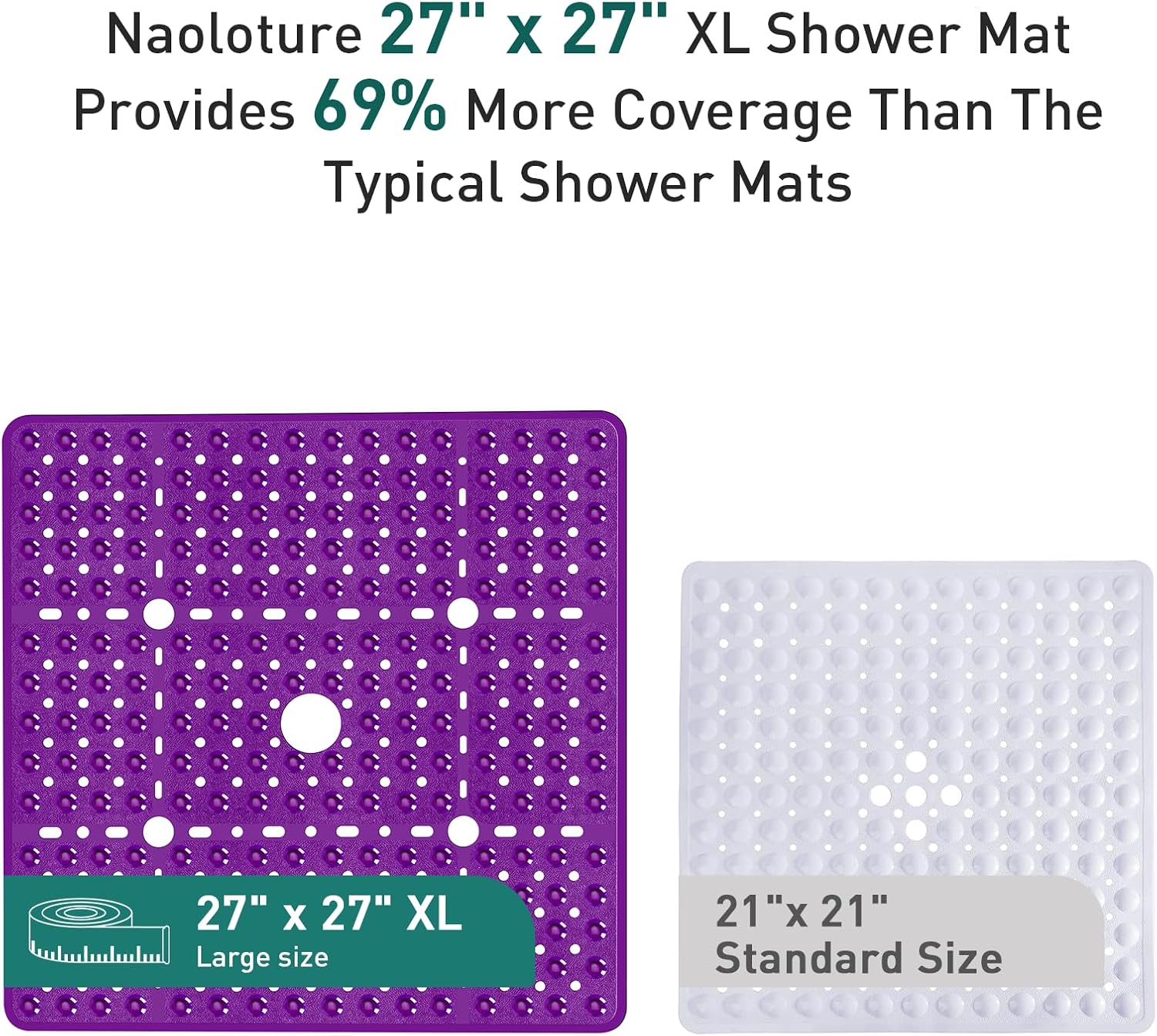 Naoloture Large Purple Square Non-Slip Shower Mat 27x27 Inch