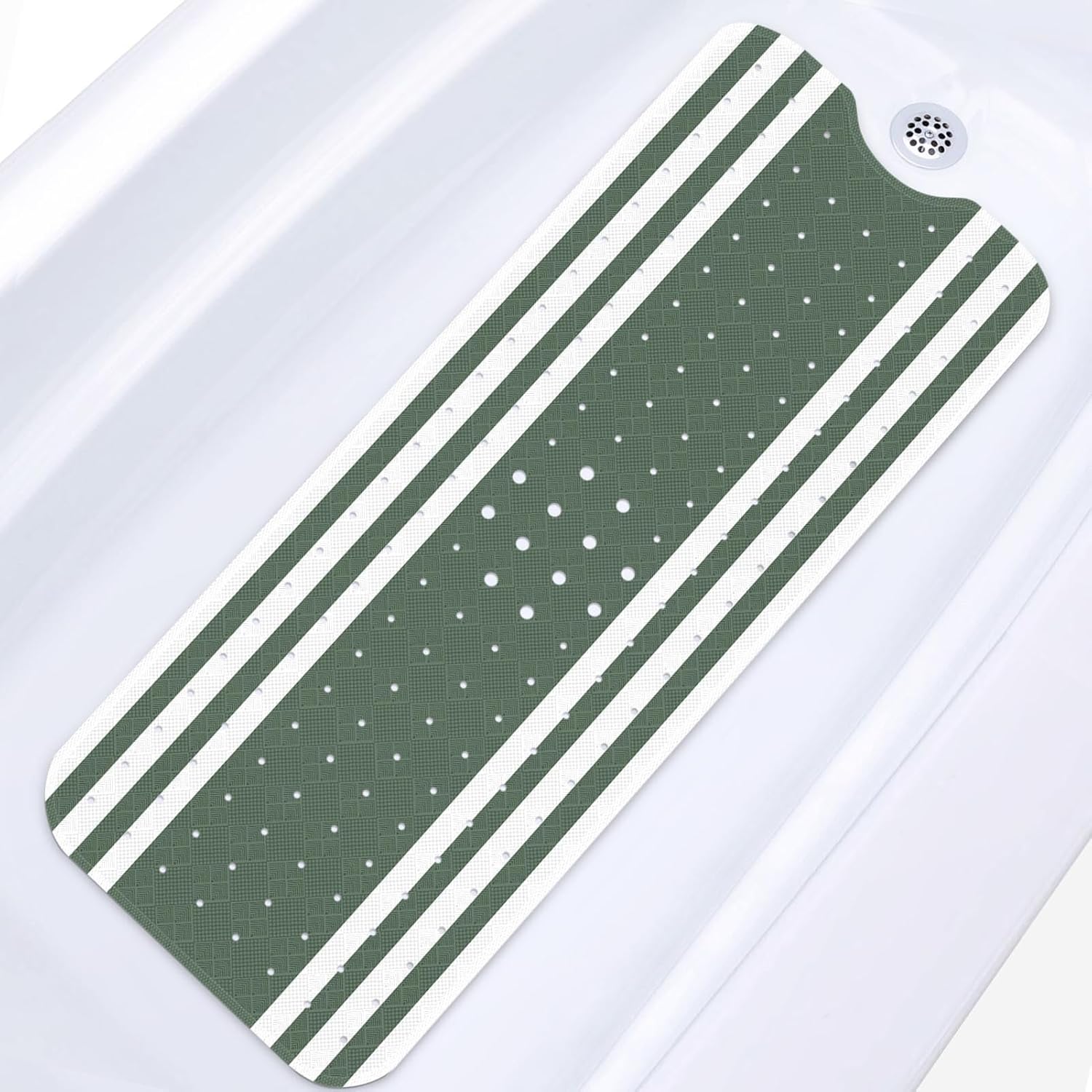 Green White Modern Stripe Pattern Bathtub Mat 40X16 Inch Non-Slip
