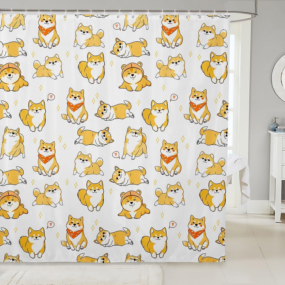Puppy Dog Shower Curtain Cute Yellow Shiba Inu 72x84