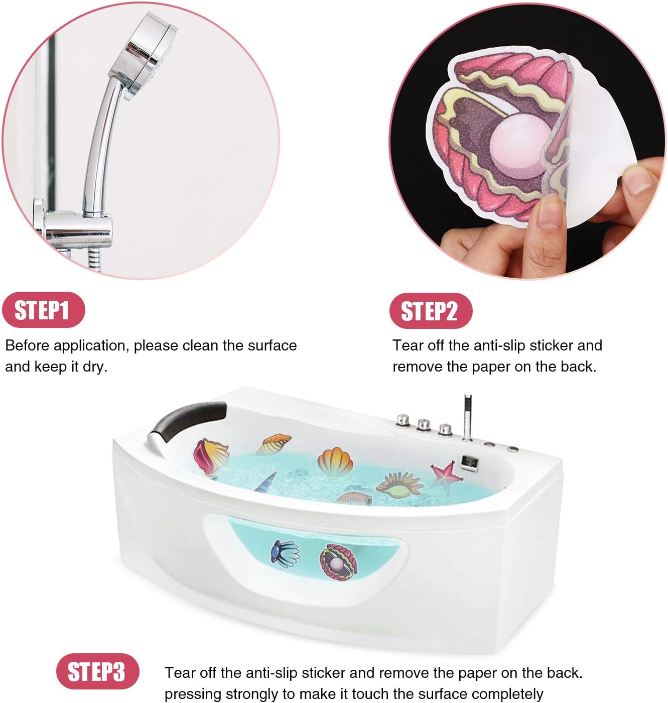 Secopad Non-Slip Bathtub Stickers 16 PCS Sea Shell Decal Treads