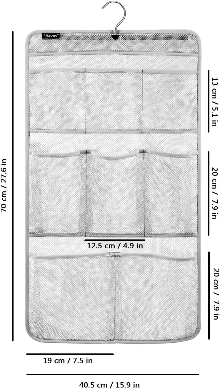 ANZORG Mesh Shower Caddy with 8 Pockets and Rotating Hanger