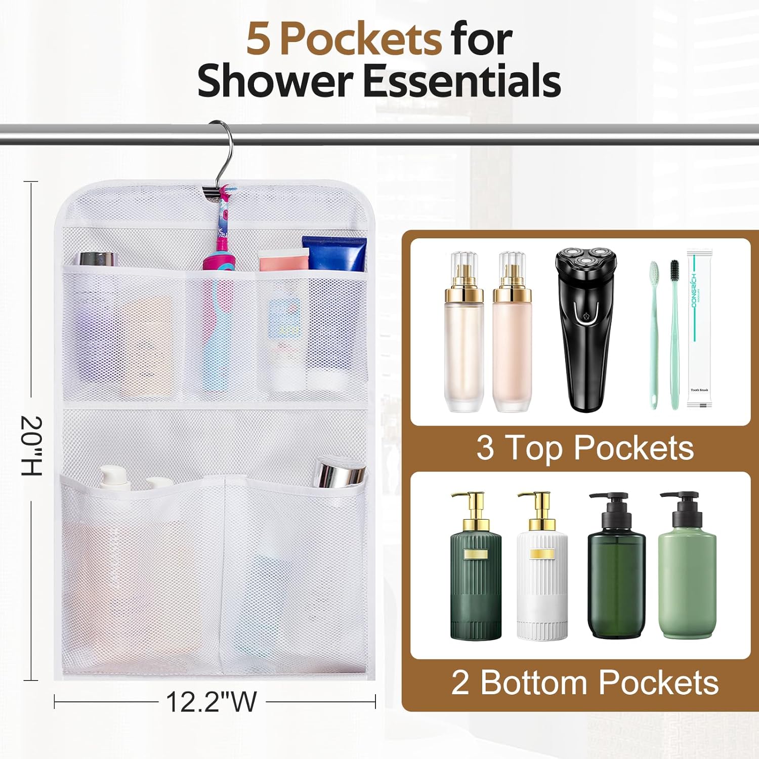 MISSLO Shower Caddy 5 Pockets Hanging Organizer