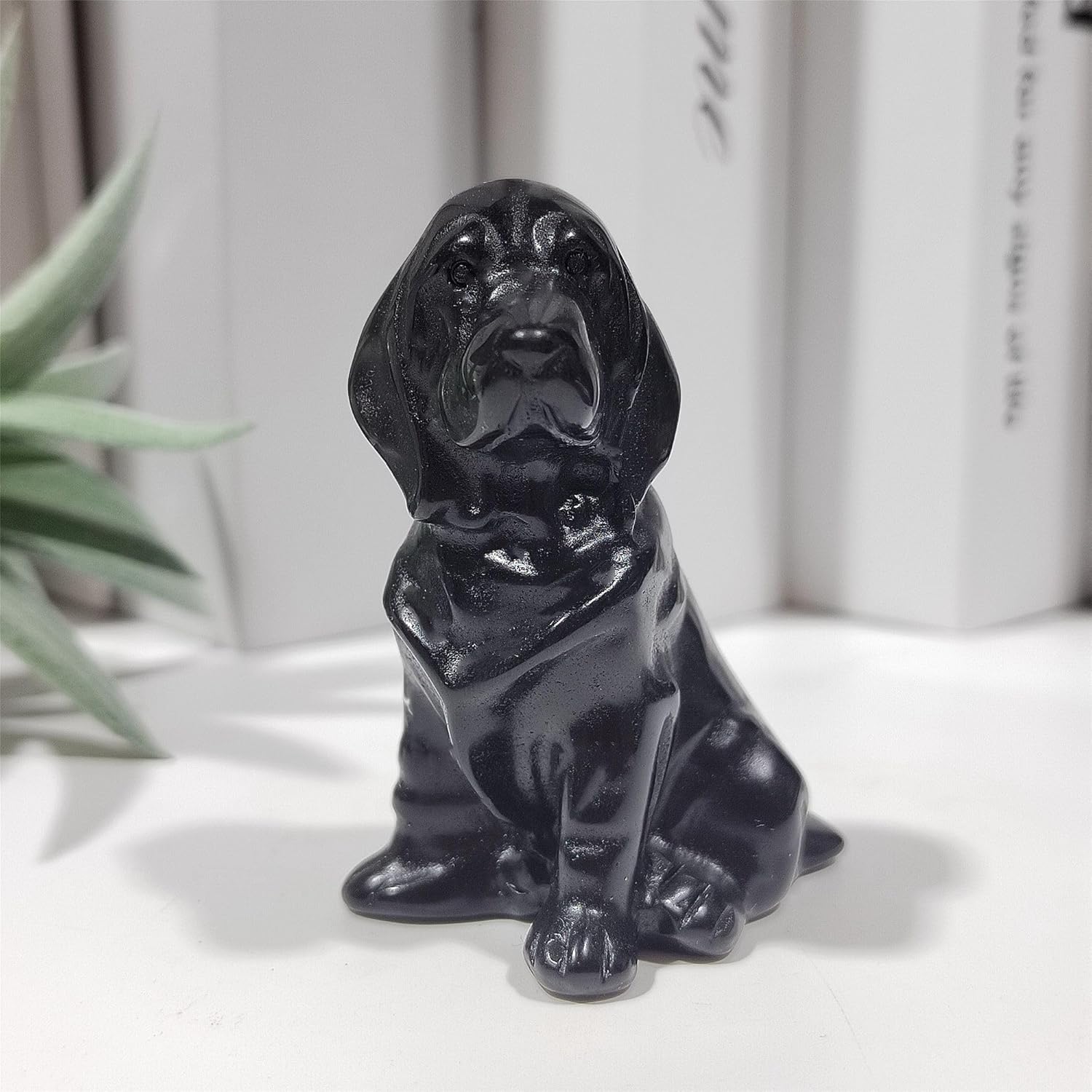 Obsidian Black Dog Skull Figurine Sculpture Decor