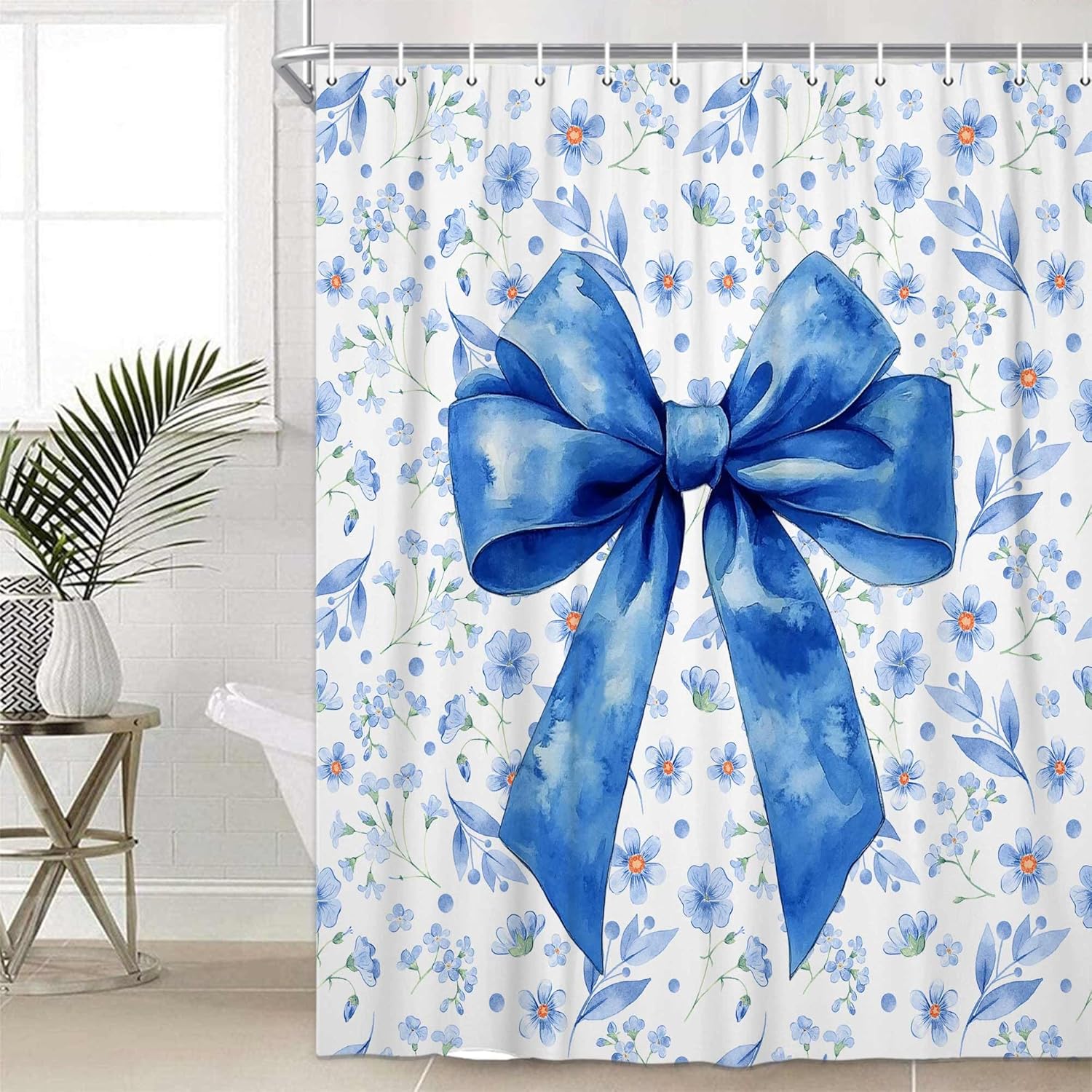 Blue Bow Shower Curtain Set 72x72in