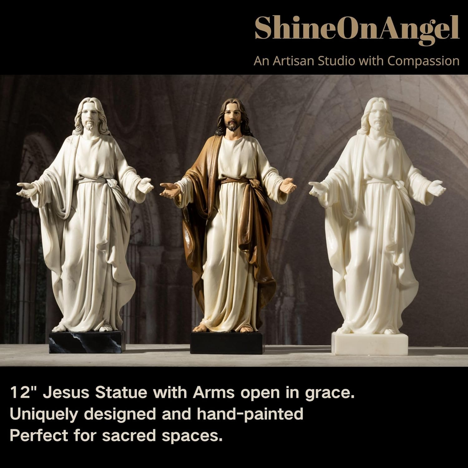 12 Inch Hand Painted Jesus Statue with Open Arms Resin Sculpture