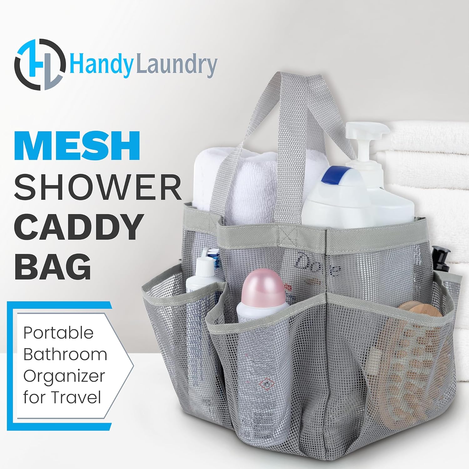 Handy Laundry Mesh Shower Caddy Bag - 7 Pockets Grey