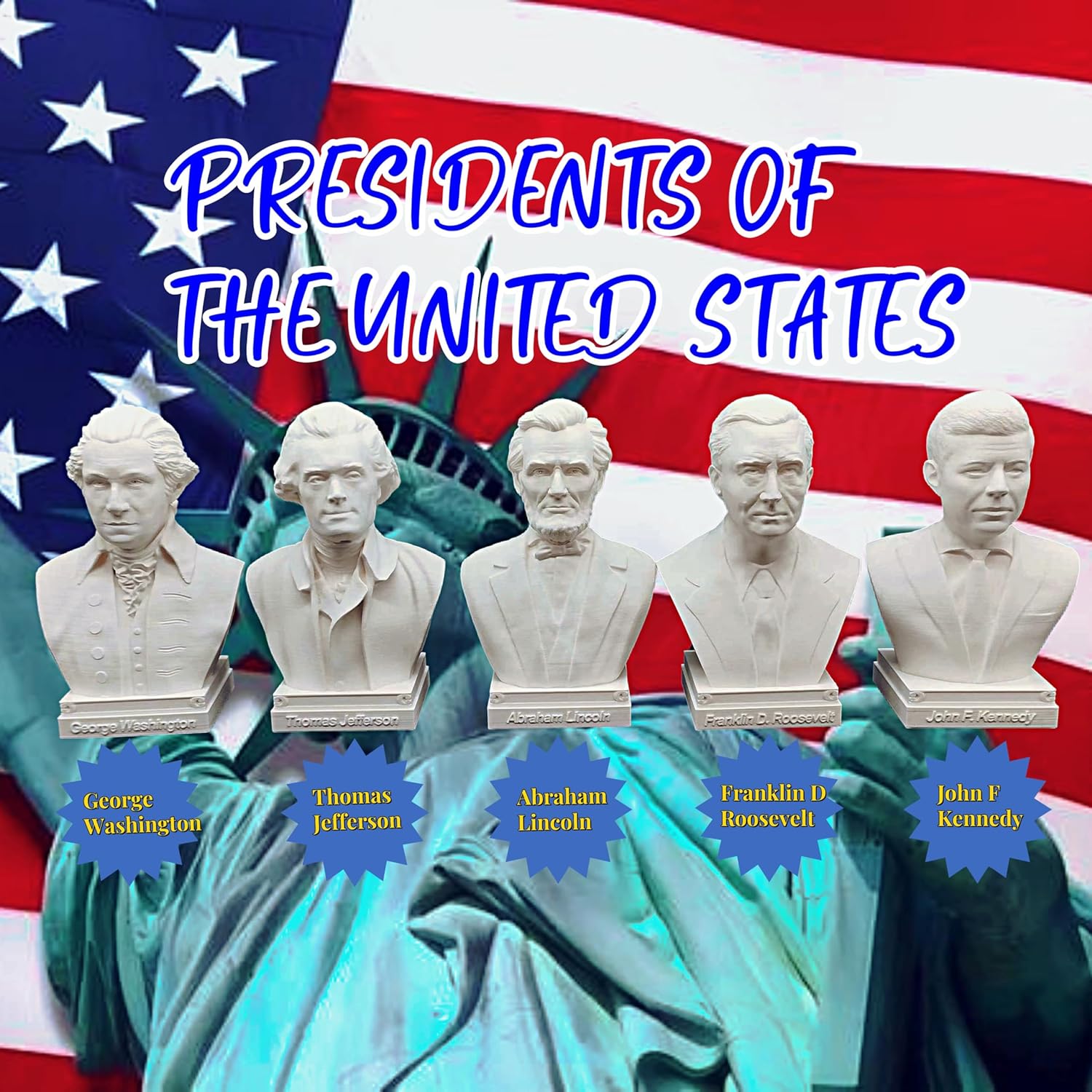 US President Founding Fathers Bust Sculpture - 6 Hx4 Wx3 D