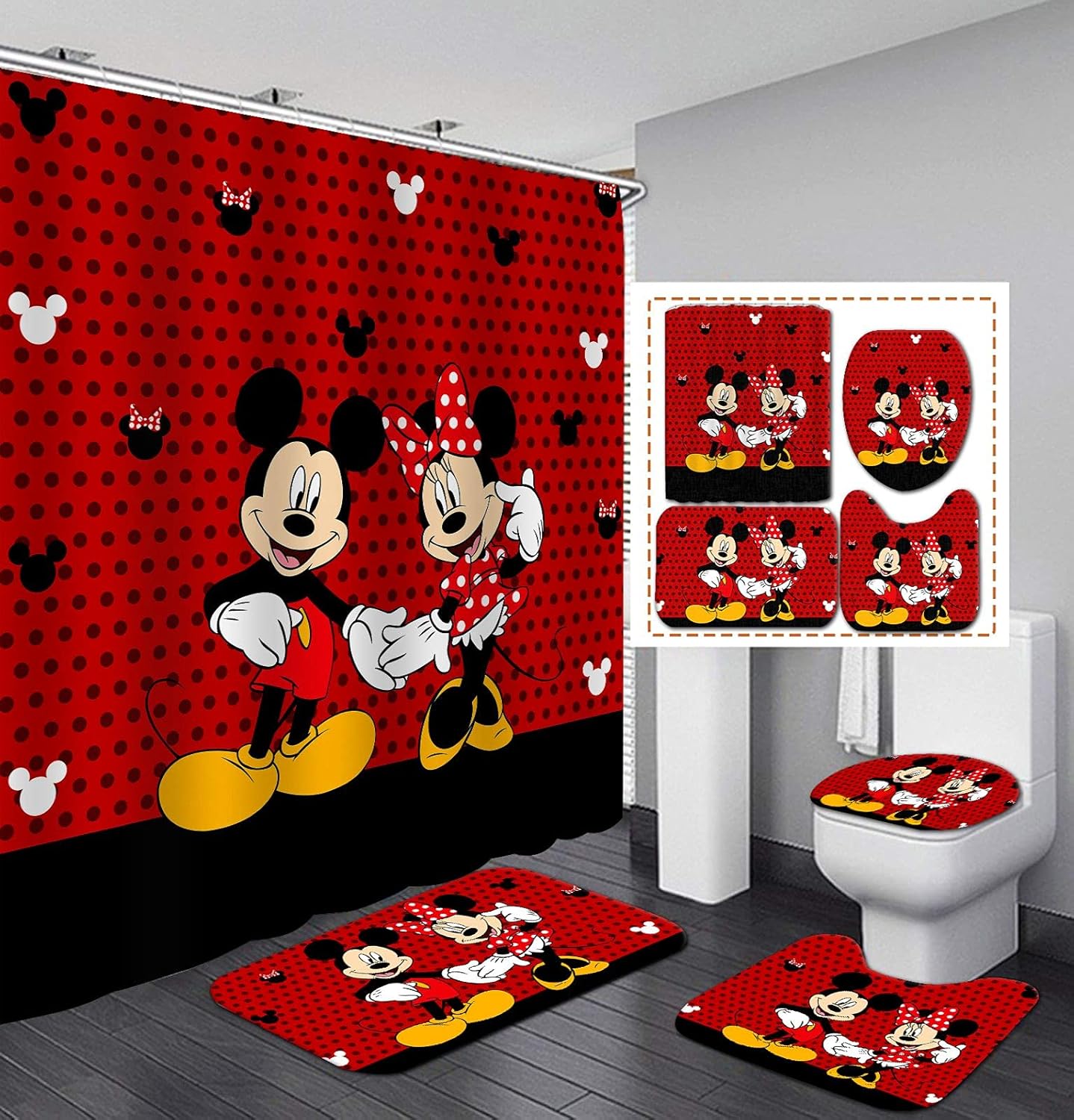 PLMZUOK 4Pcs Bathroom Accessory Set with Non-Slip Rugs and Mat