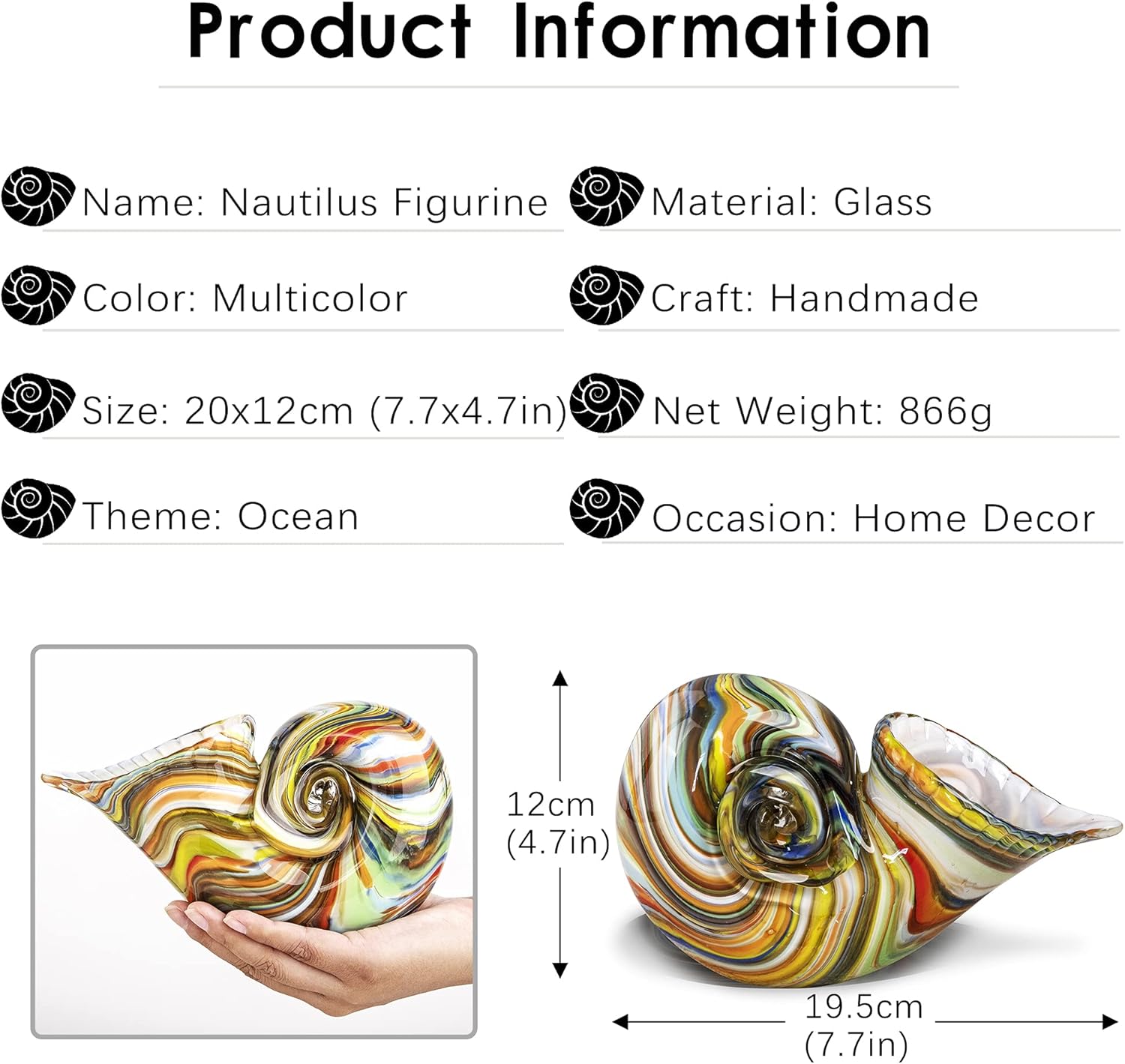 QFkris Multicolor Glass Nautilus Conch Figurine 1