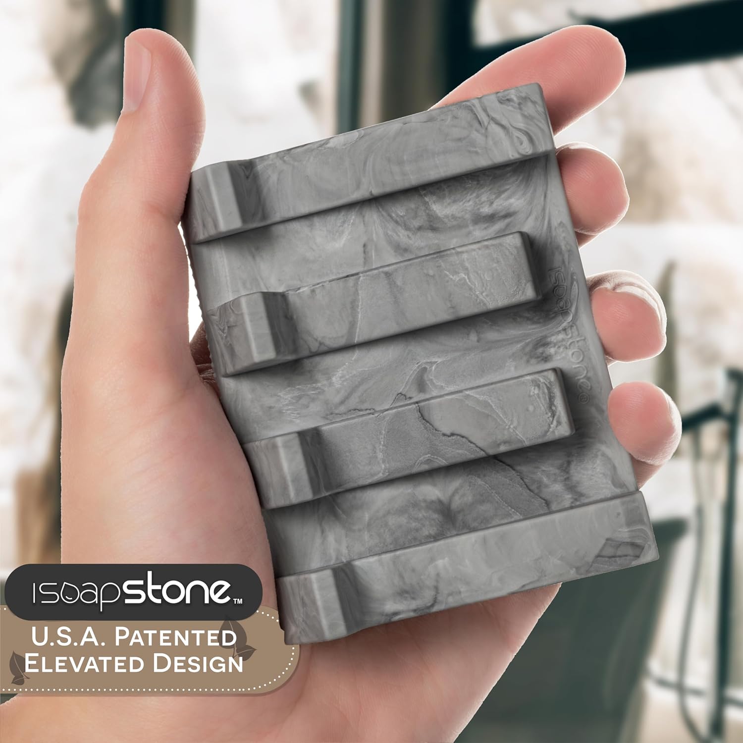iSoapStone Silicone Soap Dish with Dark Marble Design