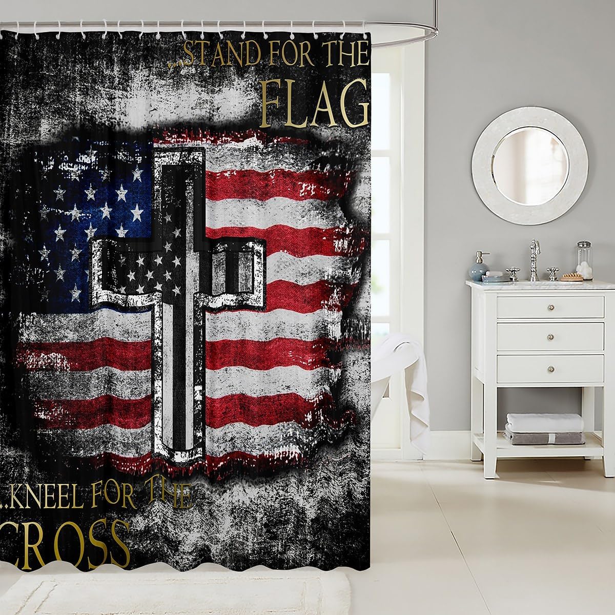 Erosebridal American Flag Camo Shower Curtain Set with 12 Hooks